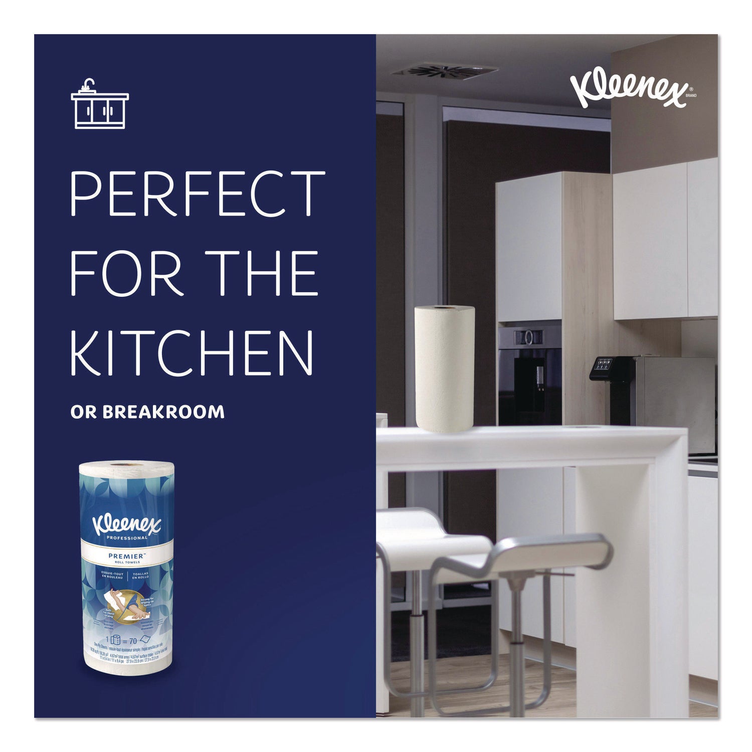 Kleenex&reg; Premier Kitchen Paper Towels - 1 Ply - 10.40" Width x 11" Length - 70 Sheets/Roll - White - Paper - 1 Roll