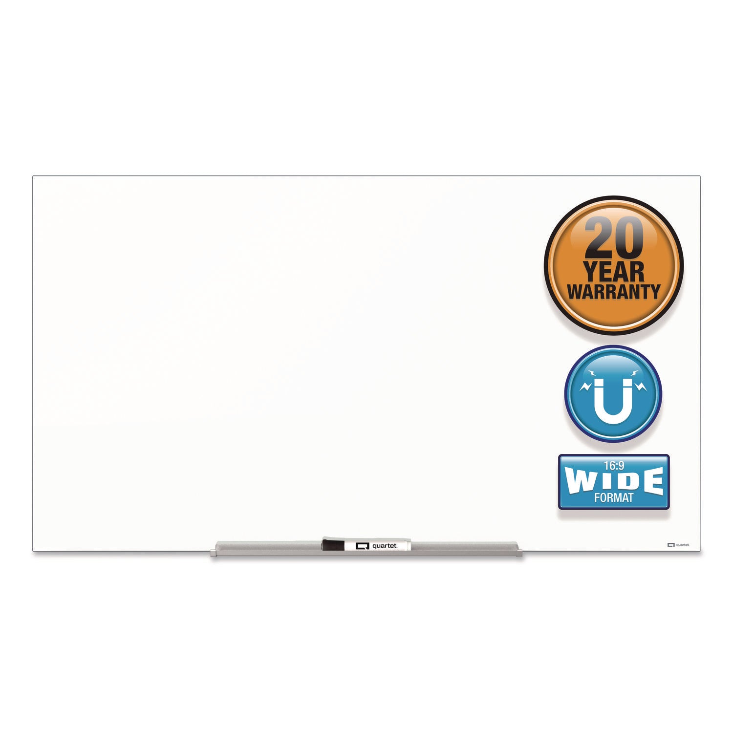 Quartet InvisaMount Magnetic Glass Dry-Erase Board, 39" x 22", White Tempered Glass, Horizontal, Frameless, Magnetic, Includes Marker Tray and Dry Erase Marker, 1 Each