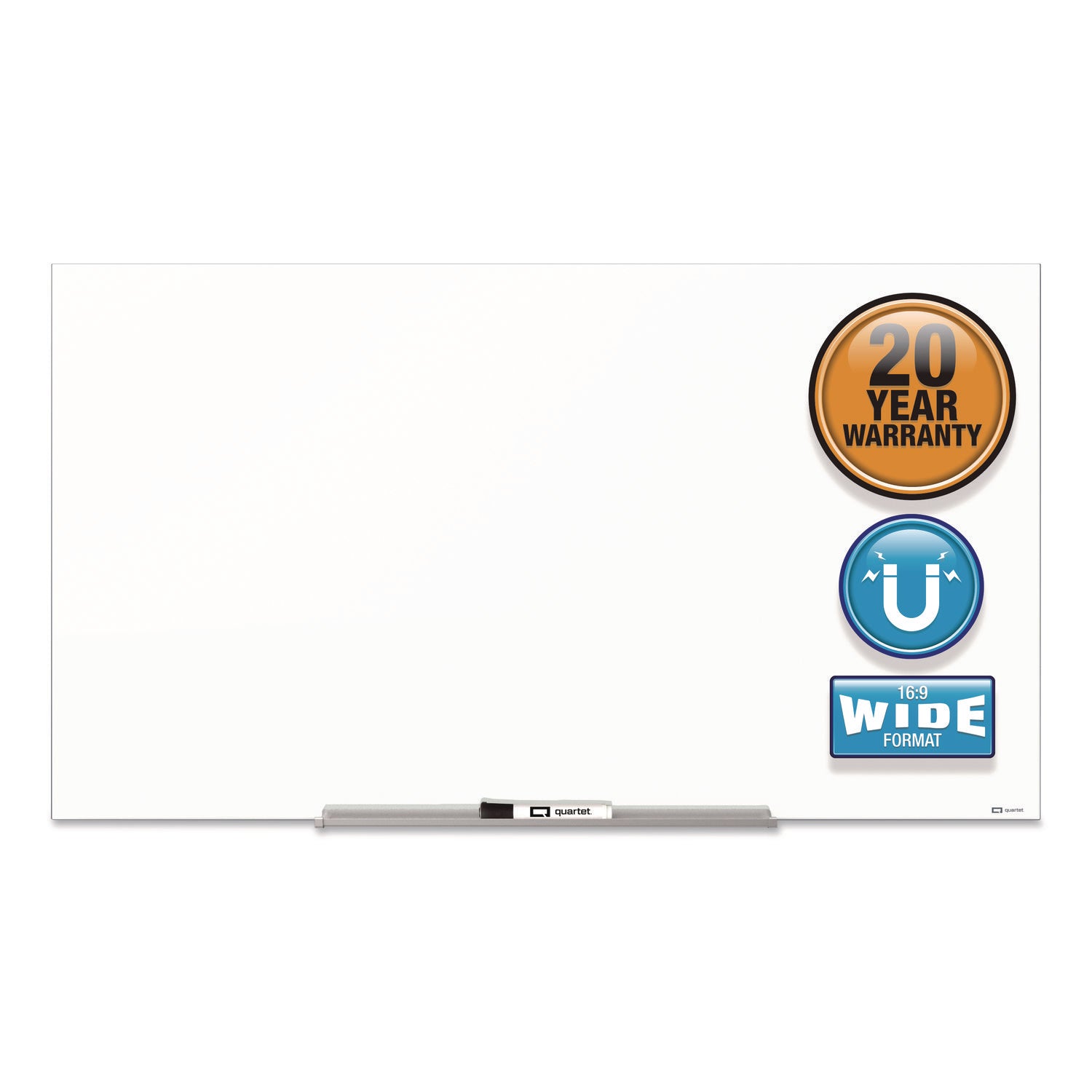 Quartet InvisaMount Magnetic Glass Dry-Erase Board, 85" x 48", White Tempered Glass, Horizontal, Magnetic, Frameless, Includes Marker Tray, Dry Erase Marker, and 2 Magnets, 1 Each