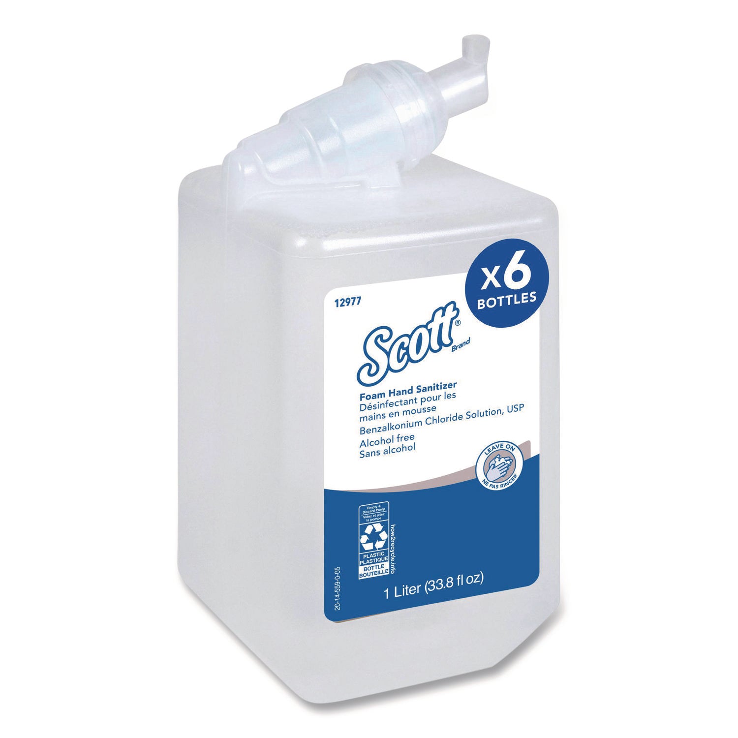 Scott Essential Alcohol Free Foam Hand Sanitizer Refill, Dye-Free, Fragrance-Free, Clear, 1.06 Quart, 6/Carton