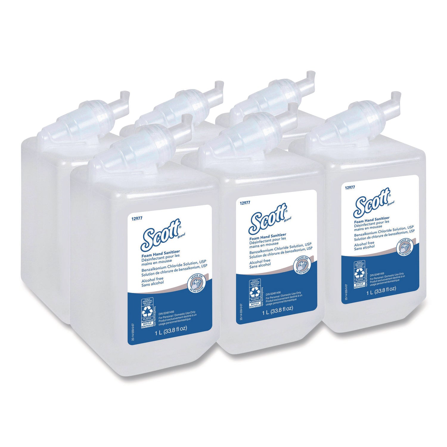 Scott Essential Alcohol Free Foam Hand Sanitizer Refill, Dye-Free, Fragrance-Free, Clear, 1.06 Quart, 6/Carton