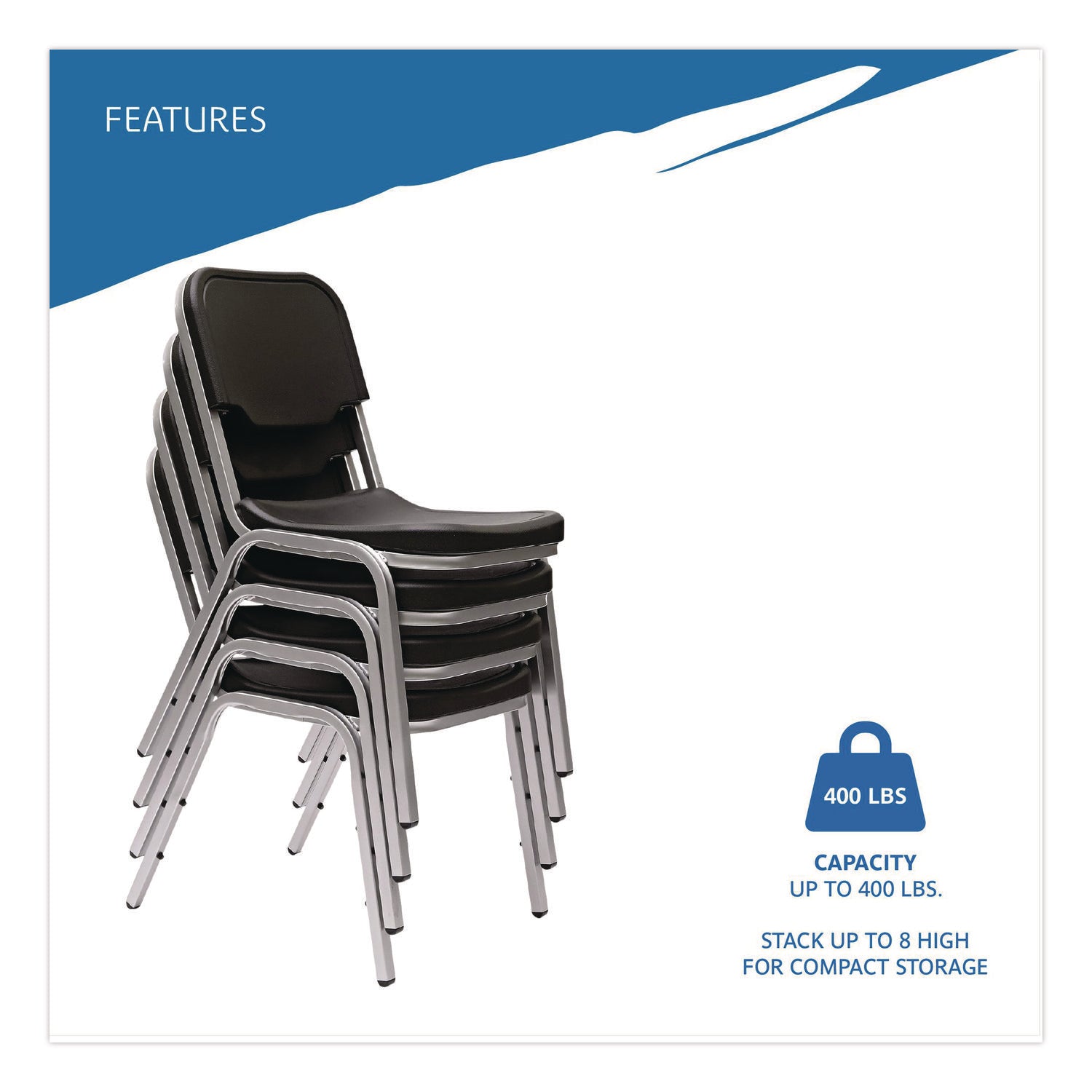 Rough n Ready® 4 Pack Stack Chair, Black