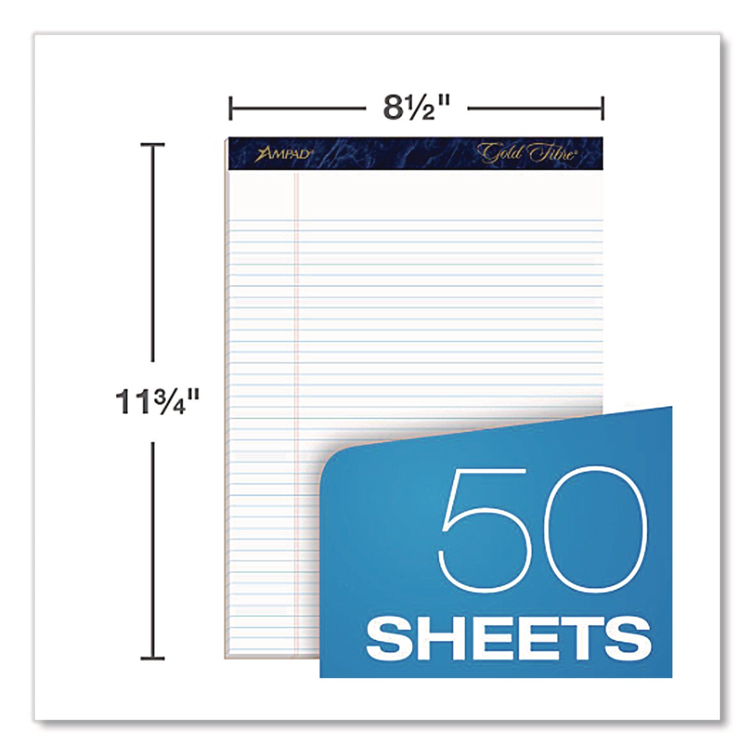 Gold Fibre Writing Pads, Narrow Rule, 50 White 8.5 X 11.75 Sheets, Dozen
