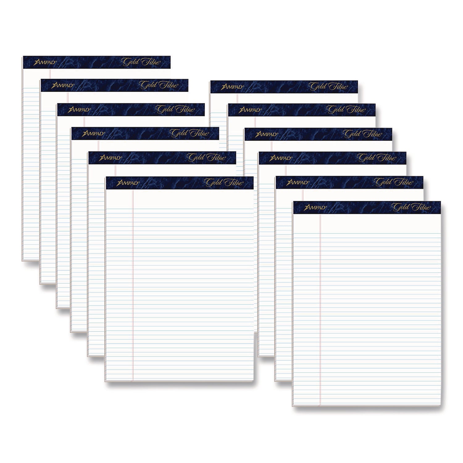 Gold Fibre Writing Pads, Narrow Rule, 50 White 8.5 X 11.75 Sheets, Dozen