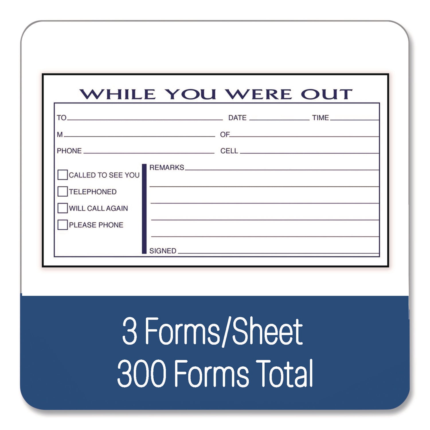 While You Were Out Messages Book, Two-Part Carbonless, 5 x 2.83, 3 Forms/Sheet, 300 Forms Total