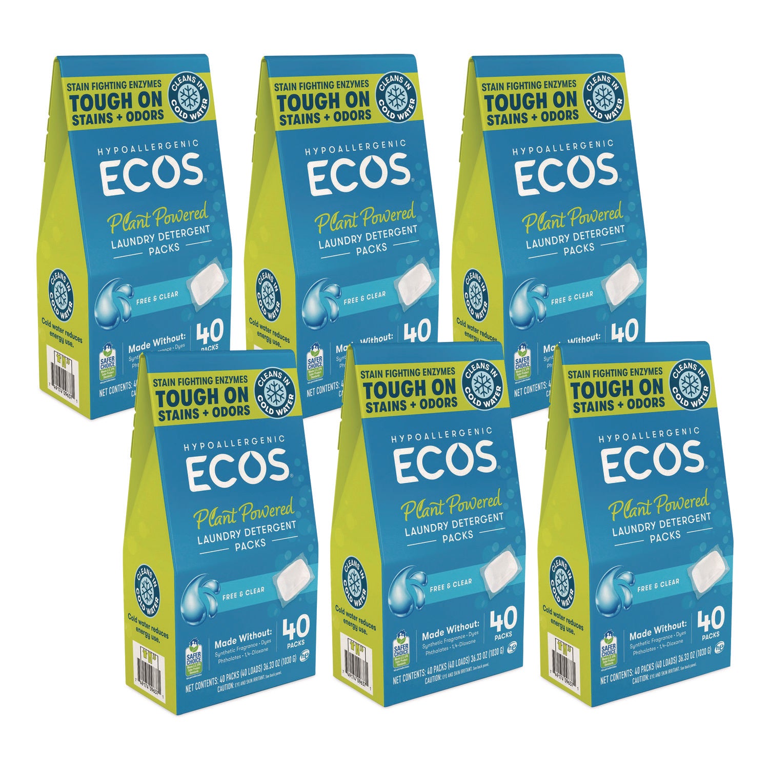Laundry Detergent Packs, Free and Clear, 40 Pods/Pack, 6 Packs/Carton