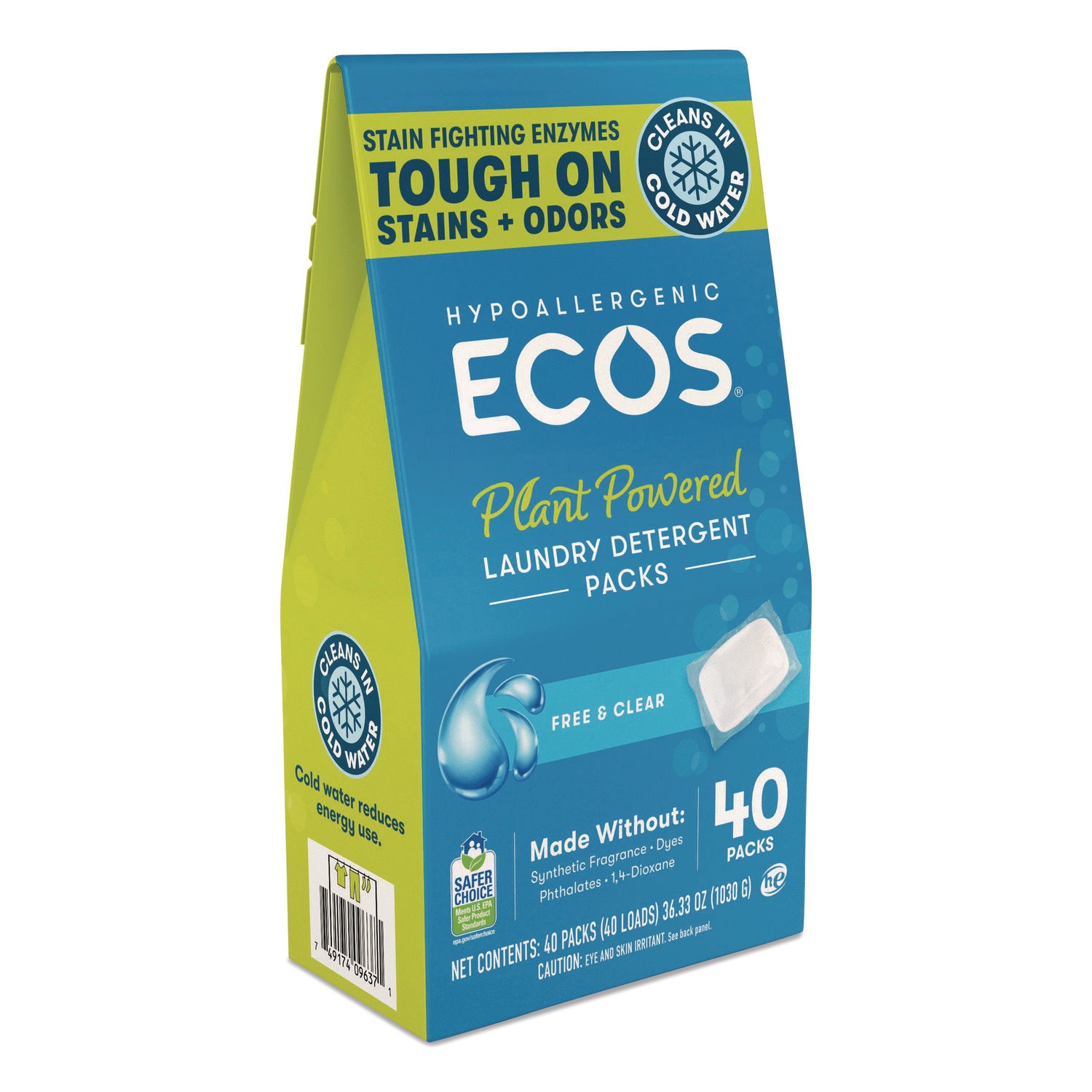 Laundry Detergent Packs, Free and Clear, 40 Pods/Pack, 6 Packs/Carton