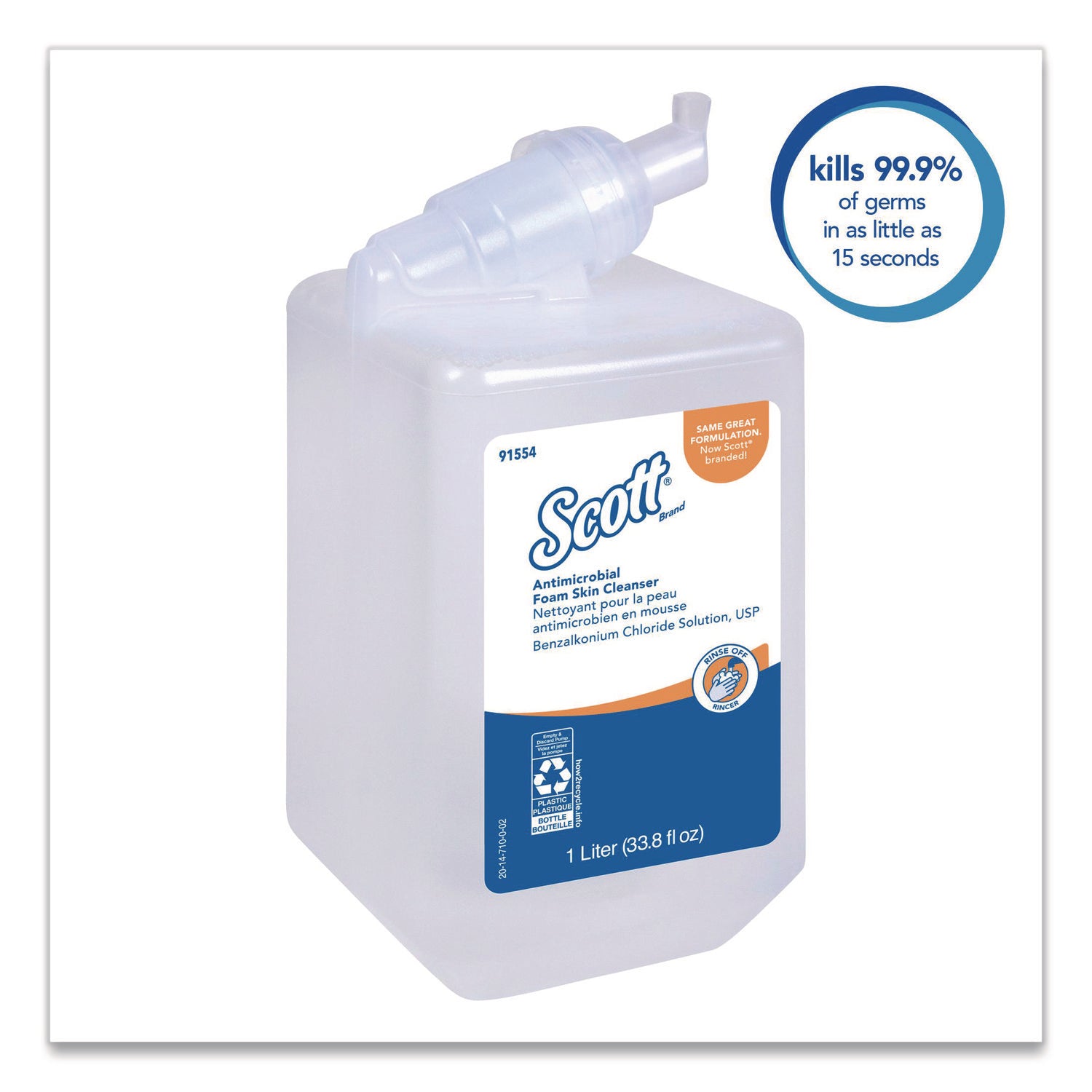 Scott&reg; Antimicrobial Foam Skin Cleanser - 1.06 quart - Push Pump Dispenser - Skin - Antibacterial - Clear - Hygienic, Unscented - 1 Each
