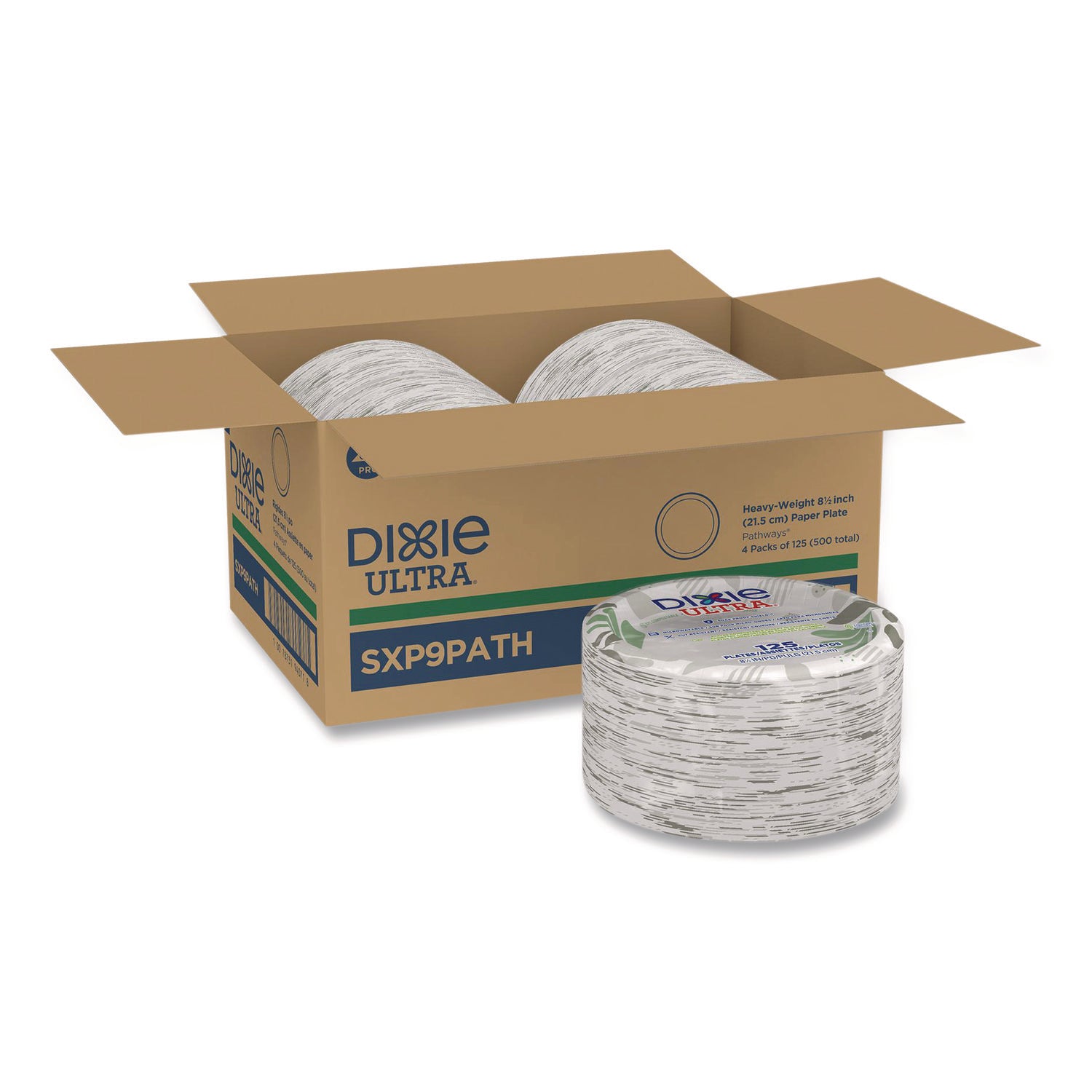 Dixie Ultra&reg; Pathways 8-1/2" Heavyweight Paper Plates by GP Pro - Serving - Pathways - Microwave Safe - 8.5" Diameter - White, Green, Burgundy, Multicolor - Paper Body - Round - 125 / Pack