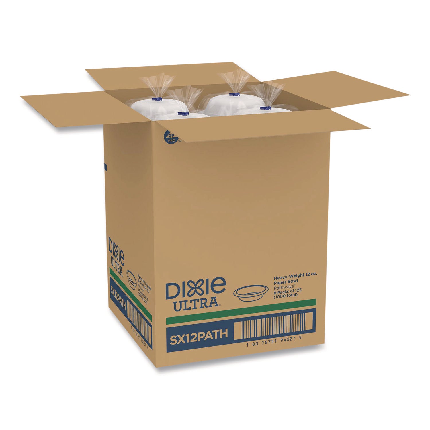 Dixie Ultra&reg; Pathways 12 oz Heavyweight Paper Bowls by GP Pro - Microwave Safe - White - Paper Body - 125/Pack - 8 / Carton