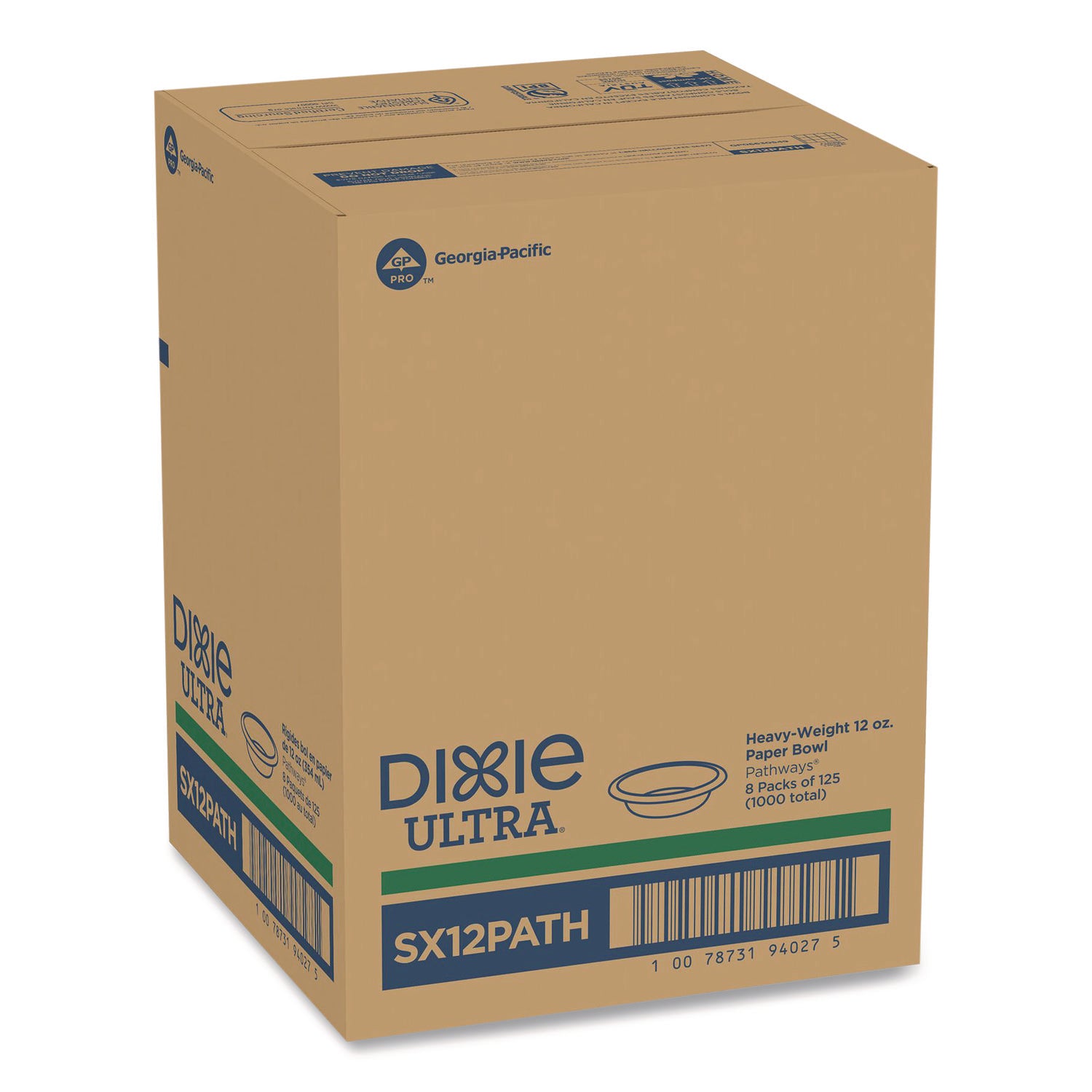 Dixie Ultra&reg; Pathways 12 oz Heavyweight Paper Bowls by GP Pro - Microwave Safe - White - Paper Body - 125/Pack - 8 / Carton