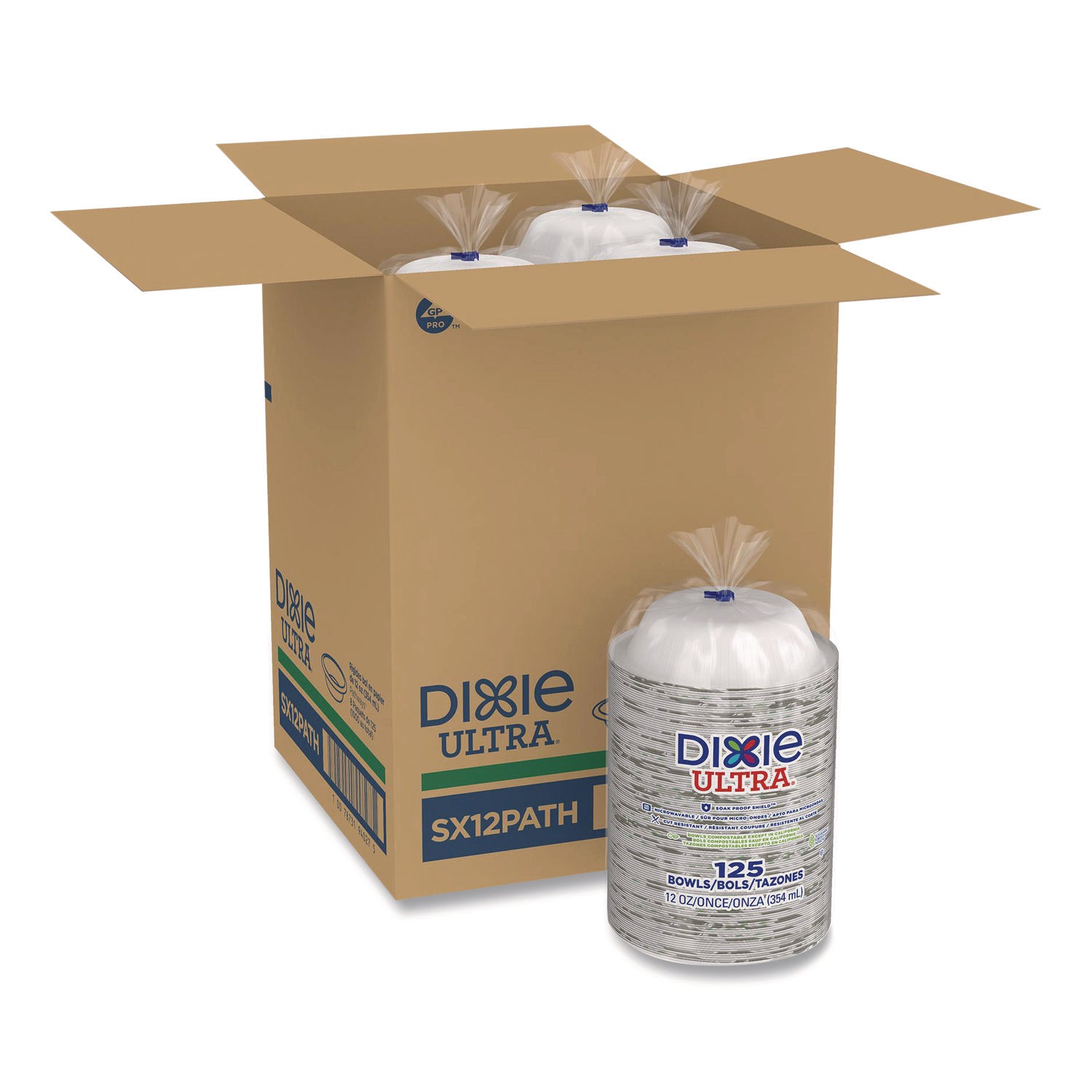 Dixie Ultra&reg; Pathways 12 oz Heavyweight Paper Bowls by GP Pro - Microwave Safe - White - Paper Body - 125/Pack - 8 / Carton