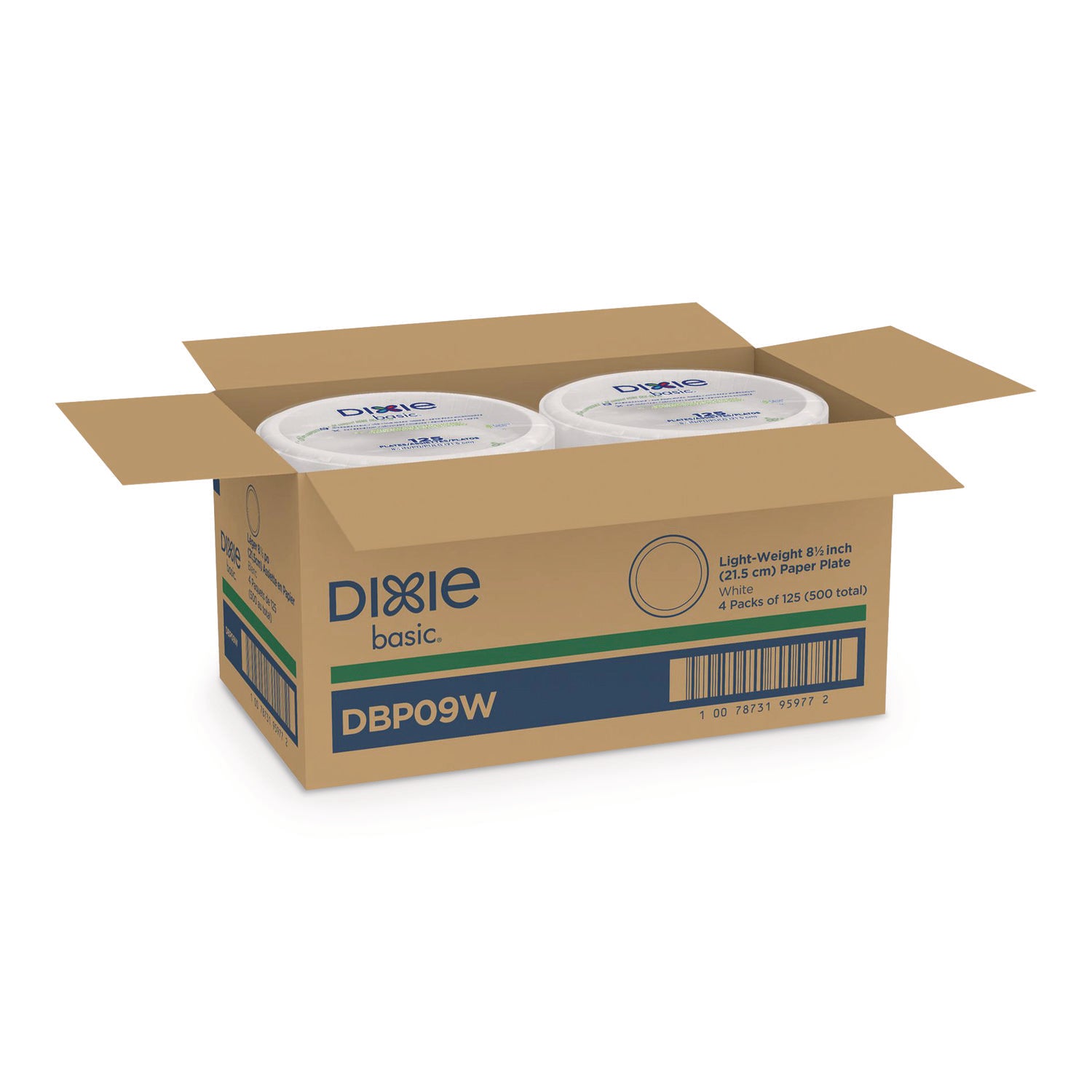 Dixie Basic 8.5" Lightweight White Paper Plates, Microwave Safe, Cut and Soak Resistant, 125 Pack