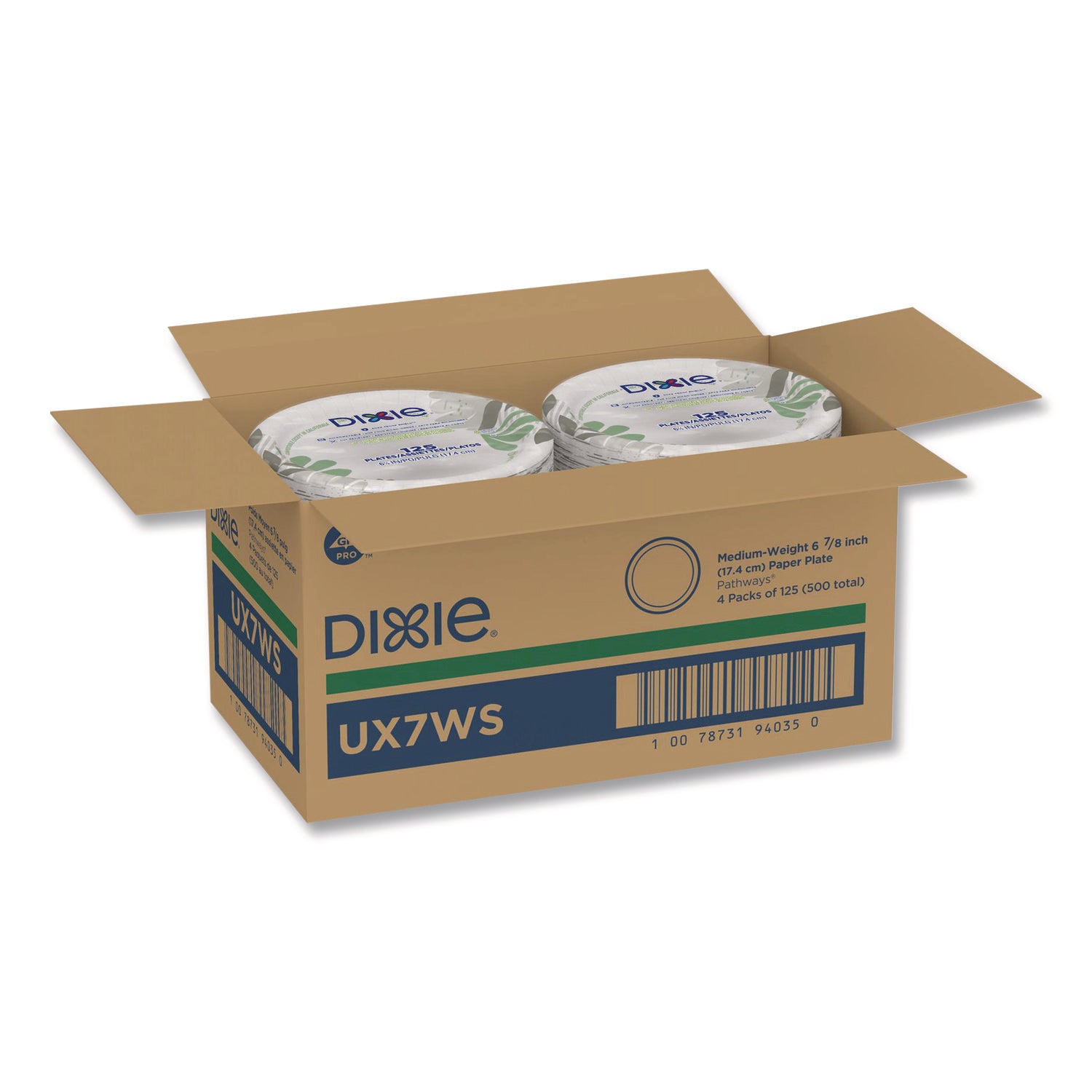 Dixie Pathways 7" Medium-weight Paper Plates by GP Pro - 6.9" Diameter - White - Paper Body - 125 / Pack