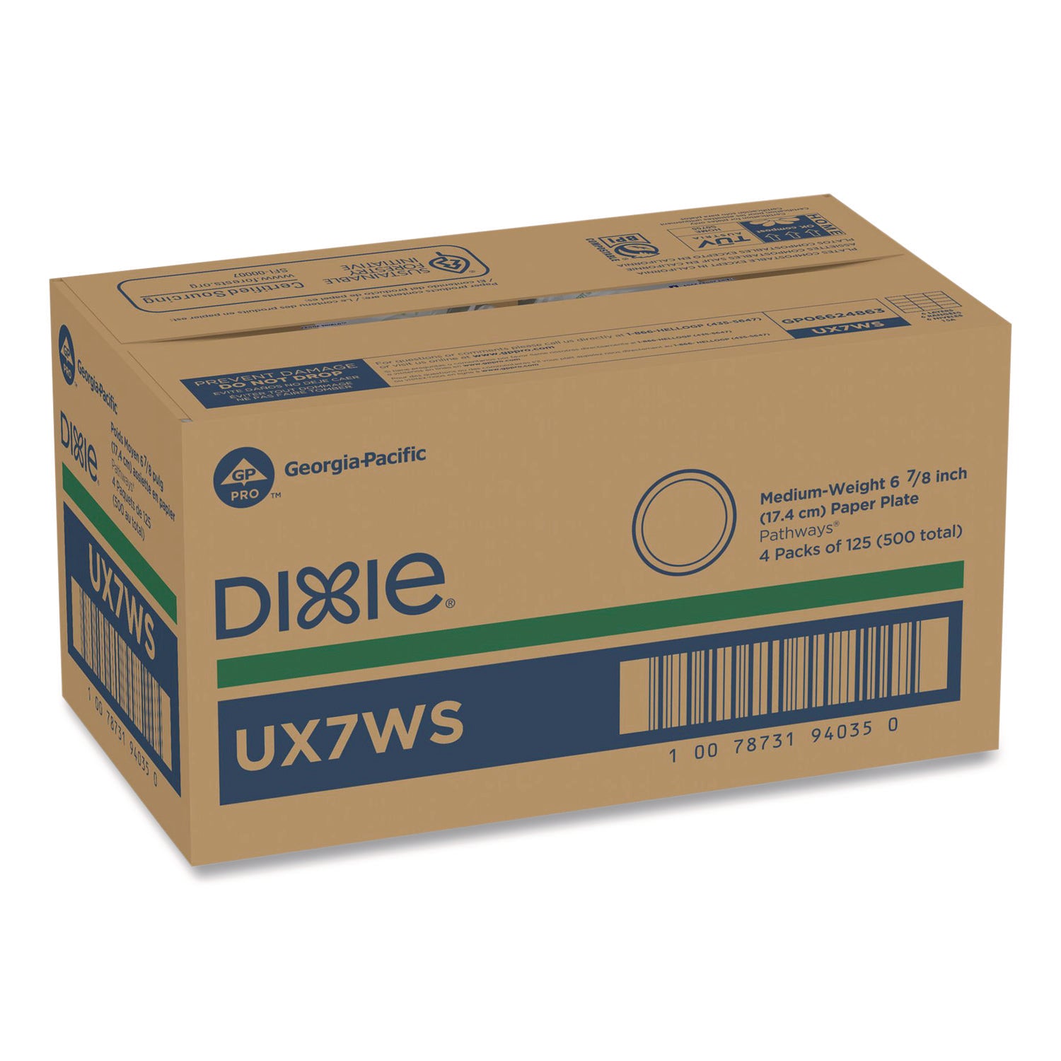 Dixie Pathways 7" Medium-weight Paper Plates by GP Pro - 6.9" Diameter - White - Paper Body - 125 / Pack