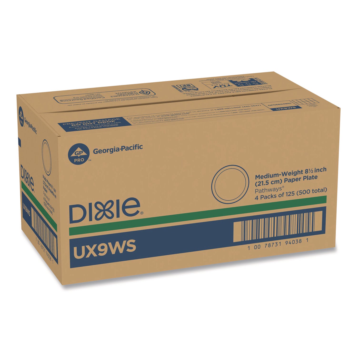 Dixie Pathways 8-1/2" Mediumweight Paper Plates by GP Pro - Pathways - Microwave Safe - 8.5" Diameter - White - Paper Body - 125 / Pack