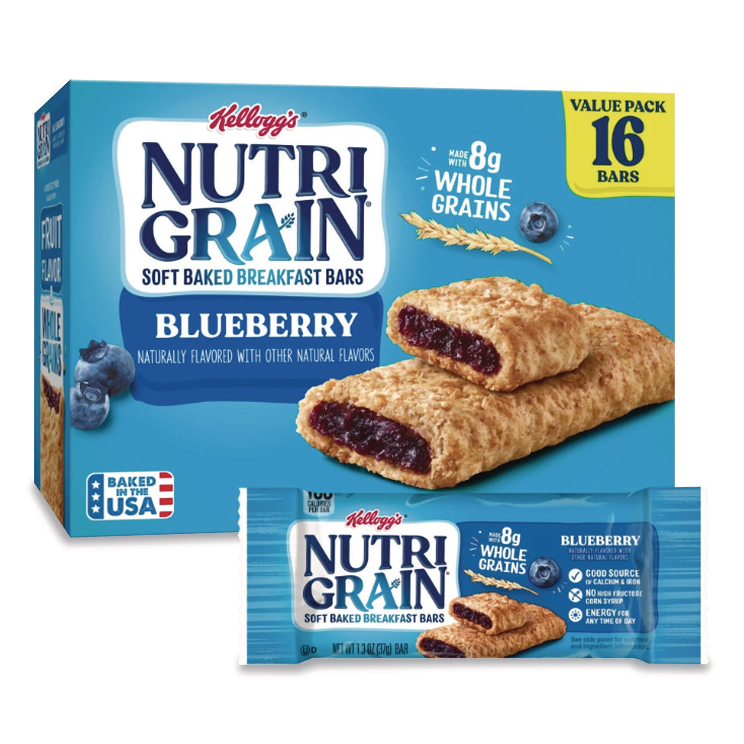 Nutri-Grain Keebler Fruity Cereal Bars - Individually Wrapped, Low Fat - Blueberry - 16 / Box
