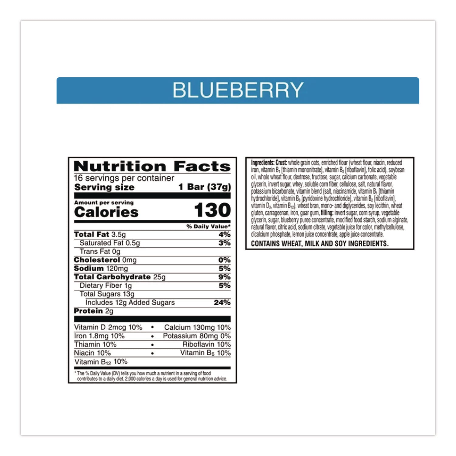 Nutri-Grain Keebler Fruity Cereal Bars - Individually Wrapped, Low Fat - Blueberry - 16 / Box