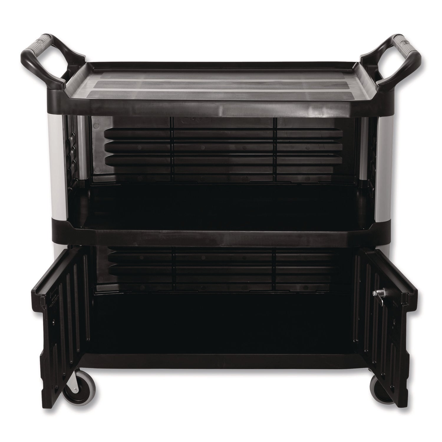 Xtra Equipment Cart, Plastic, 3 Shelves, 300 lb Capacity, 20.75" x 40.63" x 37.8", Black
