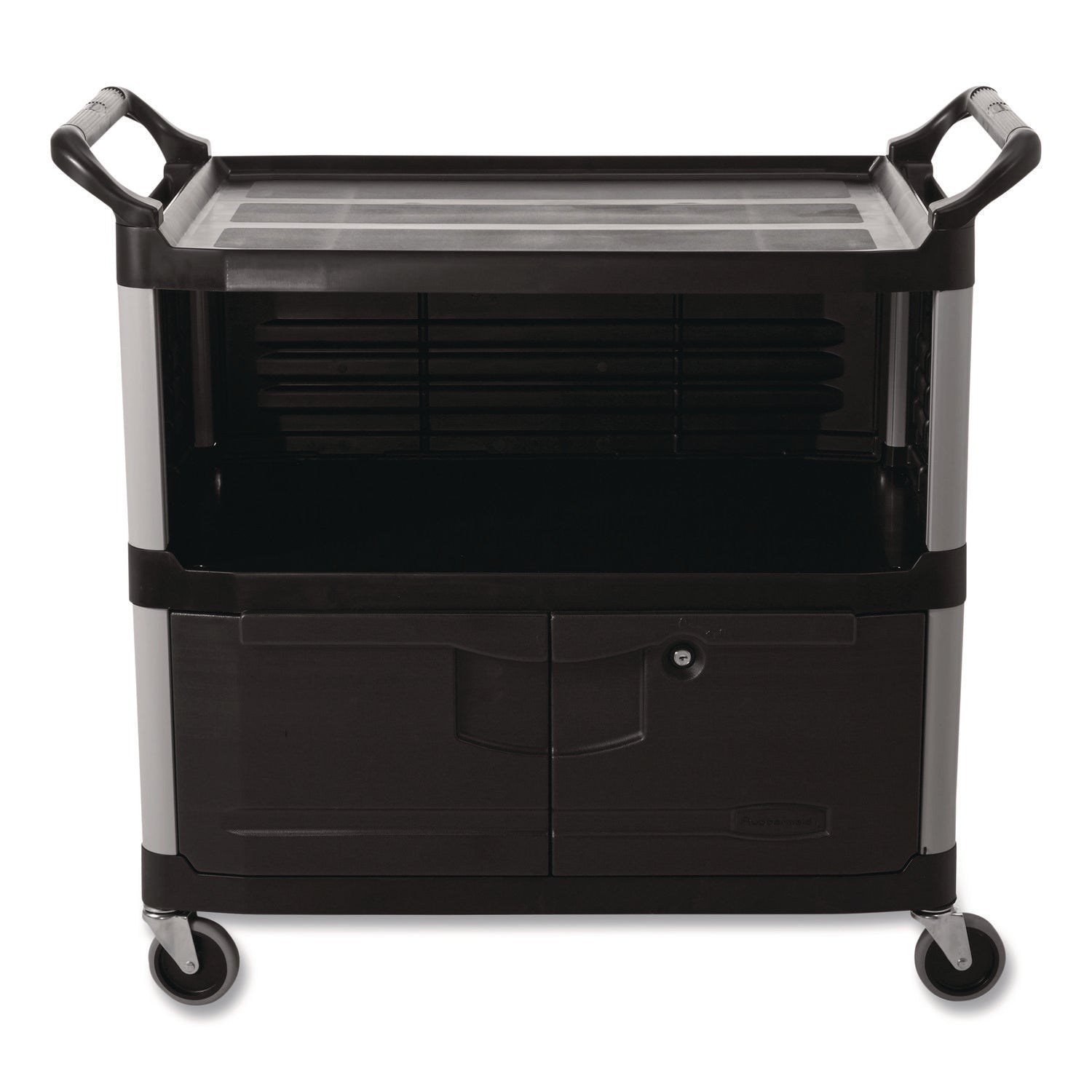 Xtra Equipment Cart, Plastic, 3 Shelves, 300 lb Capacity, 20.75" x 40.63" x 37.8", Black
