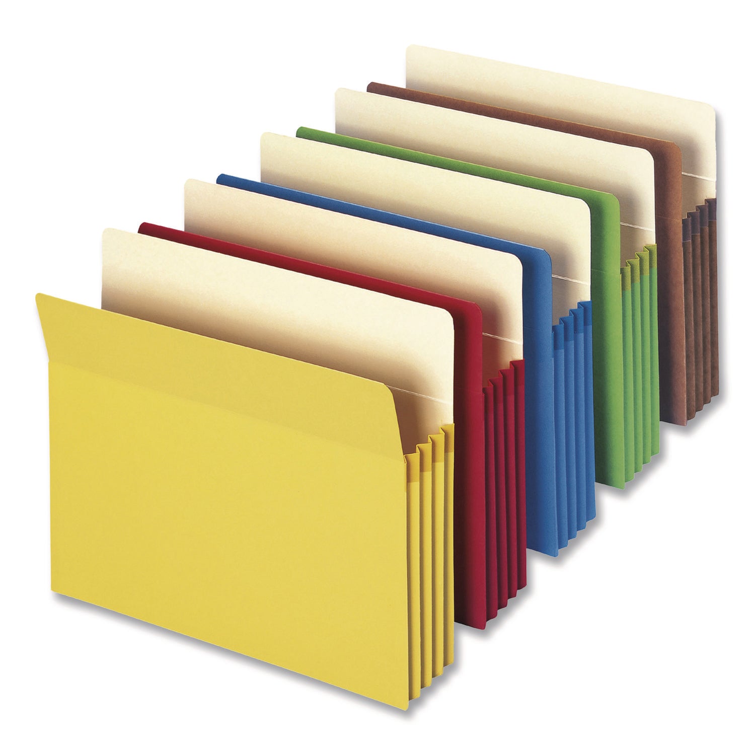 Smead Straight Tab Cut Letter Recycled File Pocket - 8 1/2" x 11" - 3 1/2" Expansion - Top Tab Location - Yellow, Green, Red, Blue, Redrope - Tear Resistant - 10% Recycled - 25 / Box