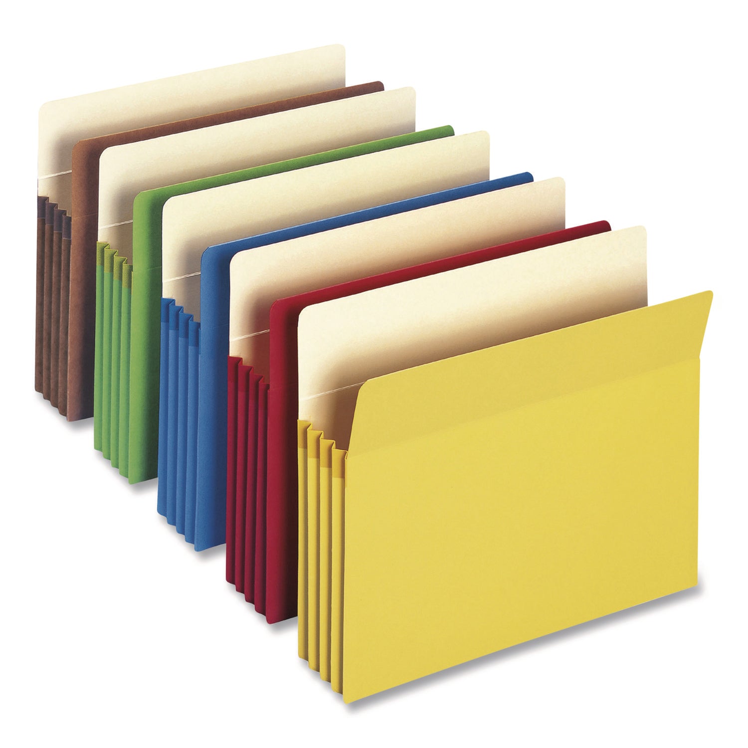 Smead Straight Tab Cut Letter Recycled File Pocket - 8 1/2" x 11" - 3 1/2" Expansion - Top Tab Location - Yellow, Green, Red, Blue, Redrope - Tear Resistant - 10% Recycled - 25 / Box