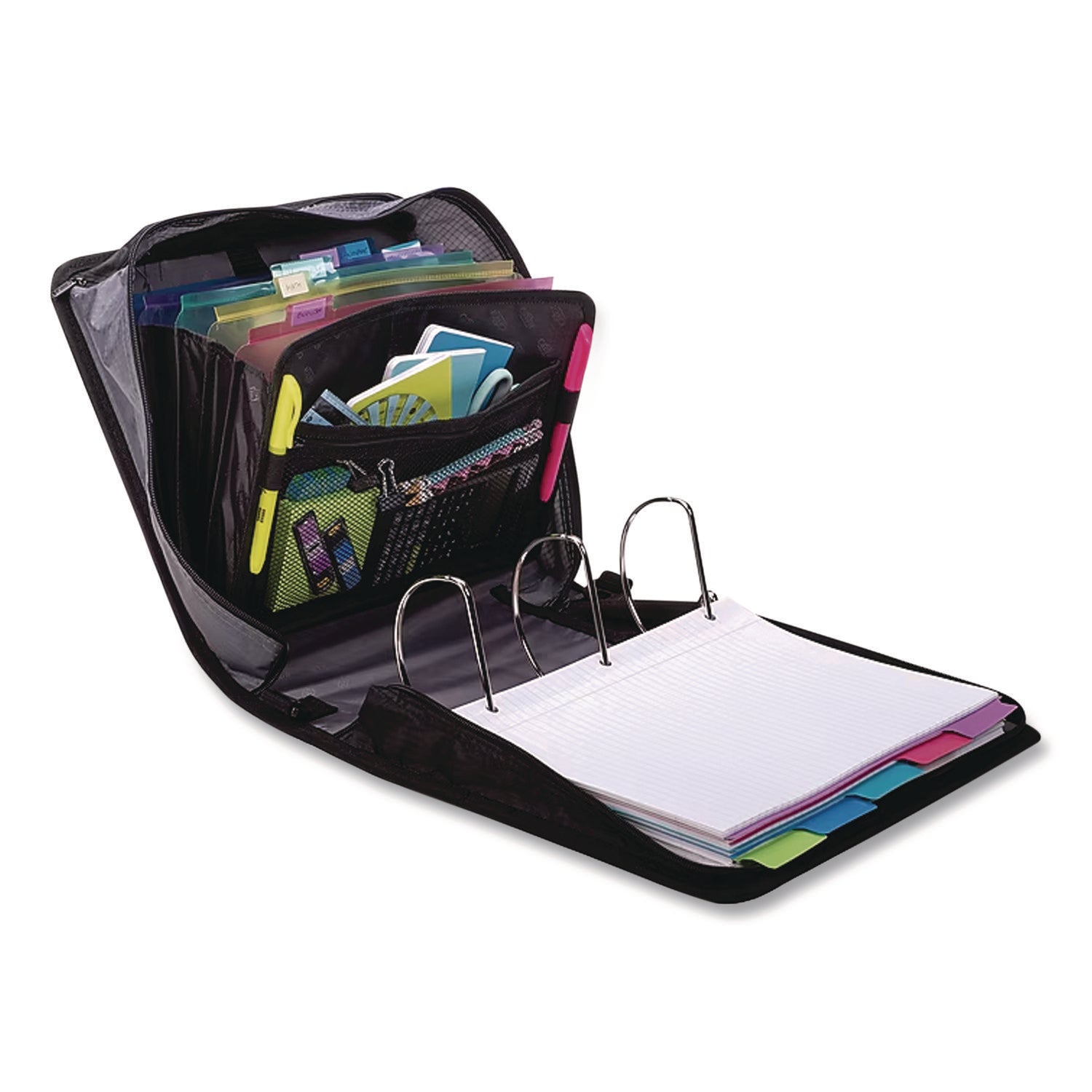King Size Mighty Zip Tab Binder, 3 Rings, 4" Capacity, 11 X 8.5, Black