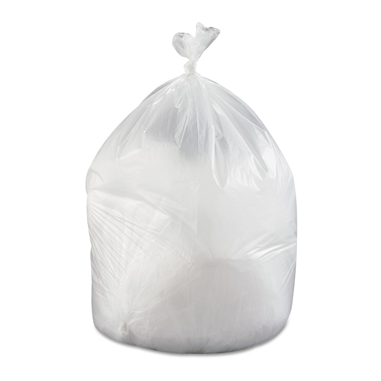 High-Density Commercial Can Liner Value Pack, 60 gal, 19 mic, 38" x 58", Clear, Interleaved Roll, 25 Bags/Roll, 6 Rolls/CT
