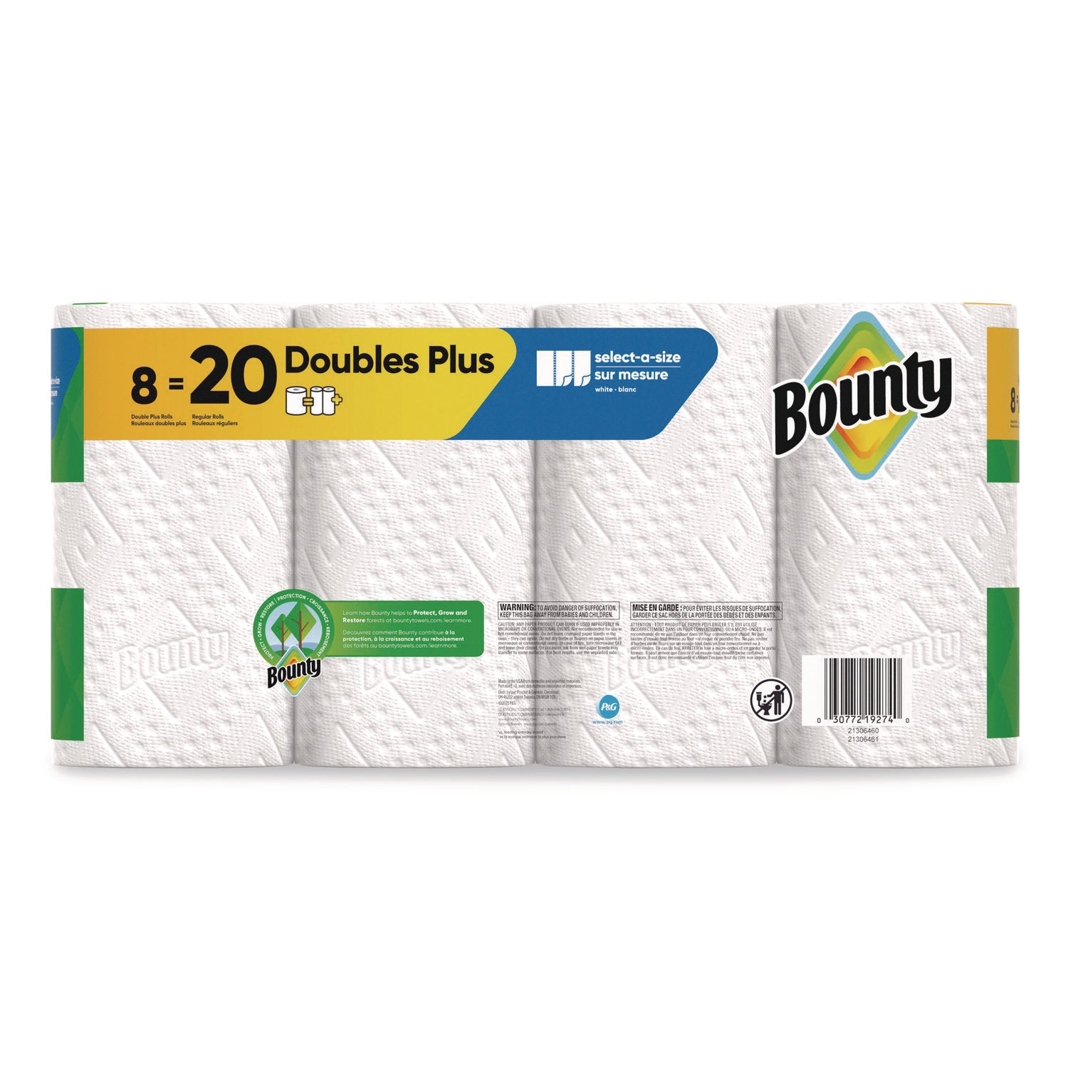 Bounty Select-A-Size Paper Towels, 2 Ply, Diamond Texture, Green, 103 Sheets per Roll, 8 Rolls per Carton