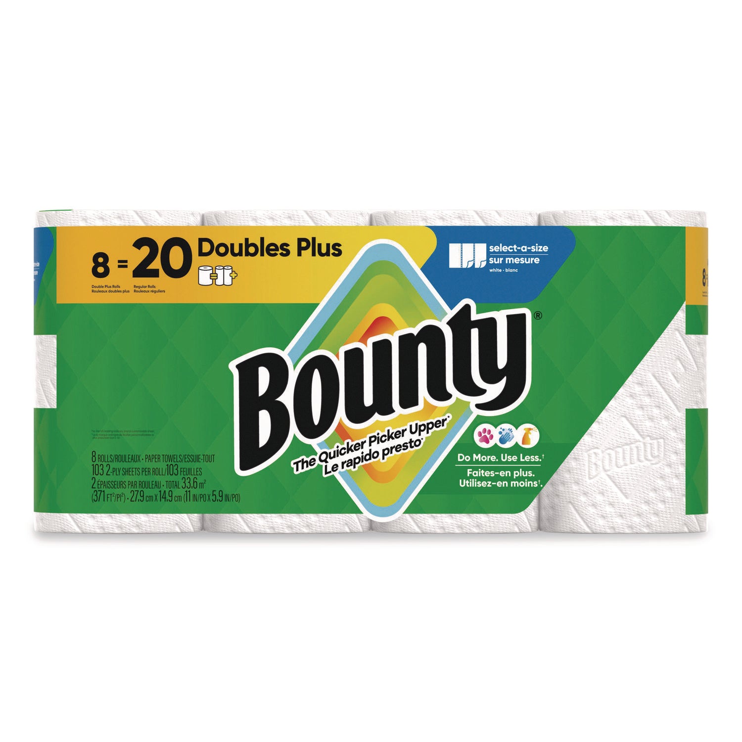 Bounty Select-A-Size Paper Towels, 2 Ply, Diamond Texture, Green, 103 Sheets per Roll, 8 Rolls per Carton