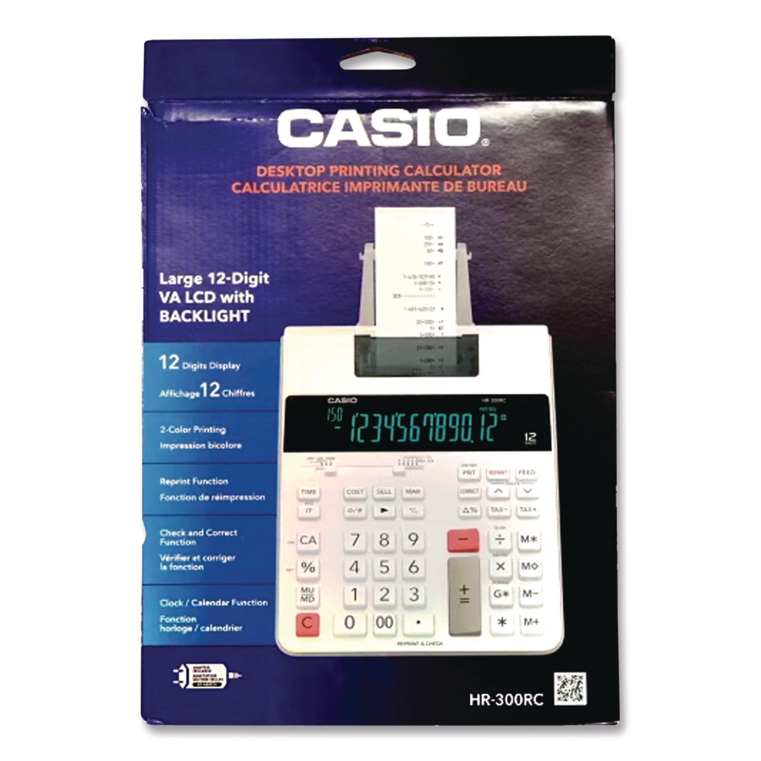 HR-300RC 12-Digit Printing Calculator, Black/Red Print, 2 Lines/Second, White