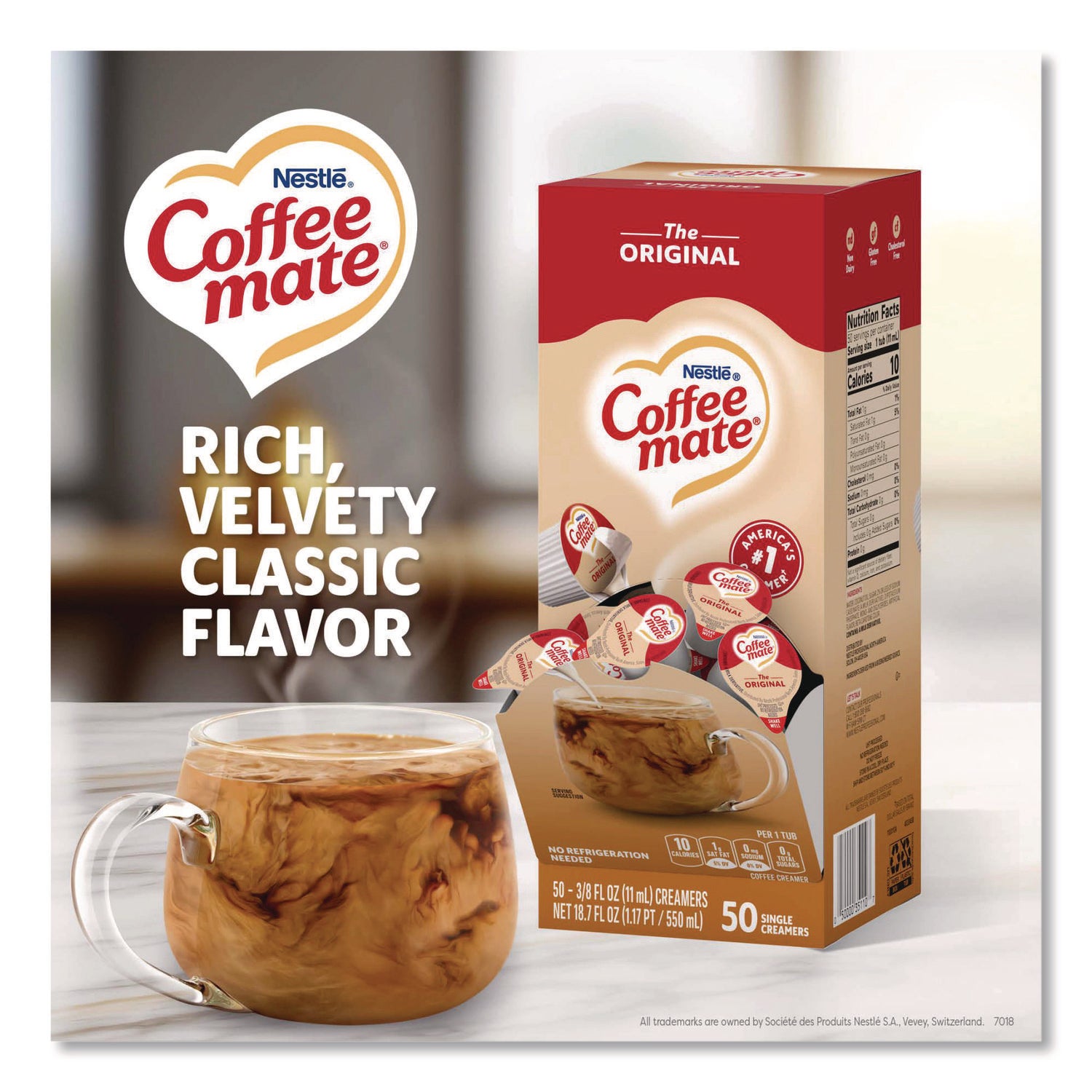 Liquid Coffee Creamer, Original, 0.38 Oz Mini Cups, 50/box