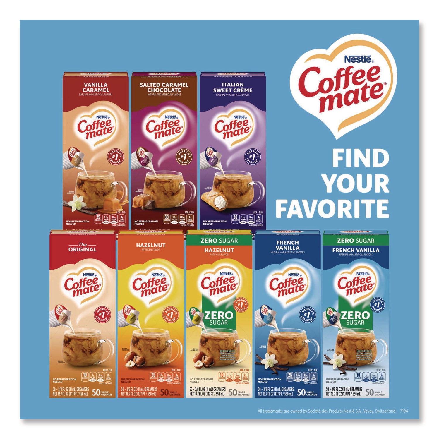 Liquid Coffee Creamer, French Vanilla, 0.38 Oz Mini Cups, 50/box