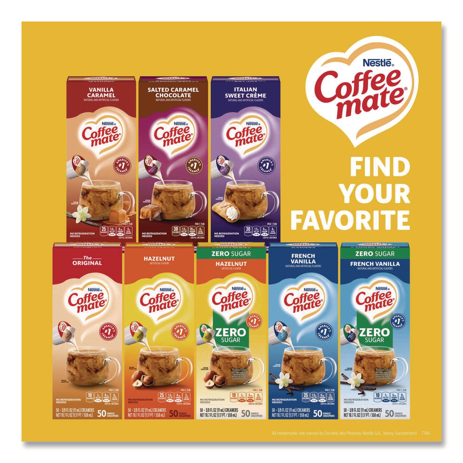 Liquid Coffee Creamer, Hazelnut, 0.38 Oz Mini Cups, 50/box