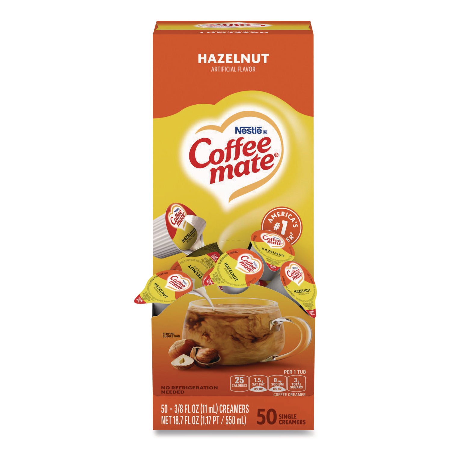 Liquid Coffee Creamer, Hazelnut, 0.38 Oz Mini Cups, 50/box