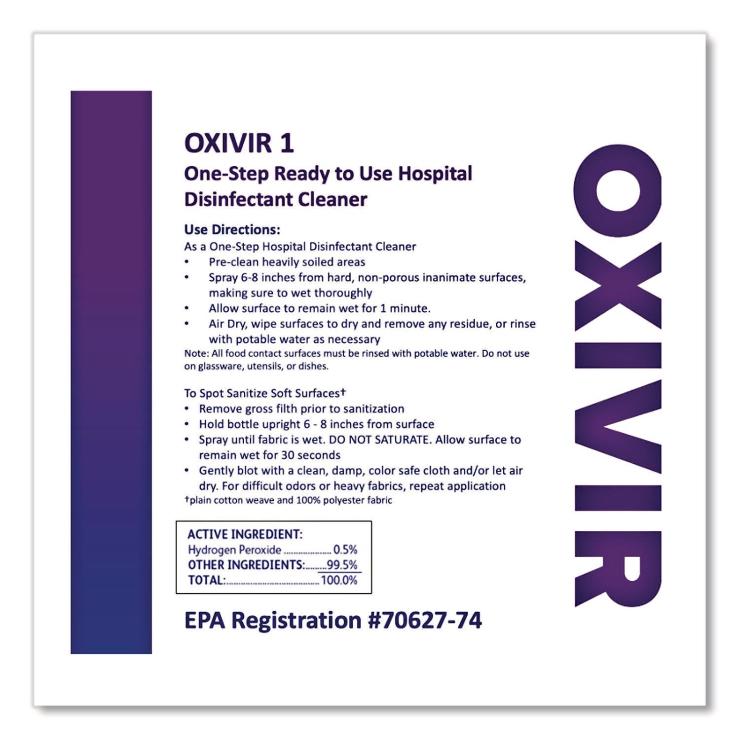 Diversey Oxivir Ready-to-use Surface Cleaner, Cherry Almond Scent, 128 fl oz (4 quart) Bottles, Clear, 4/Carton