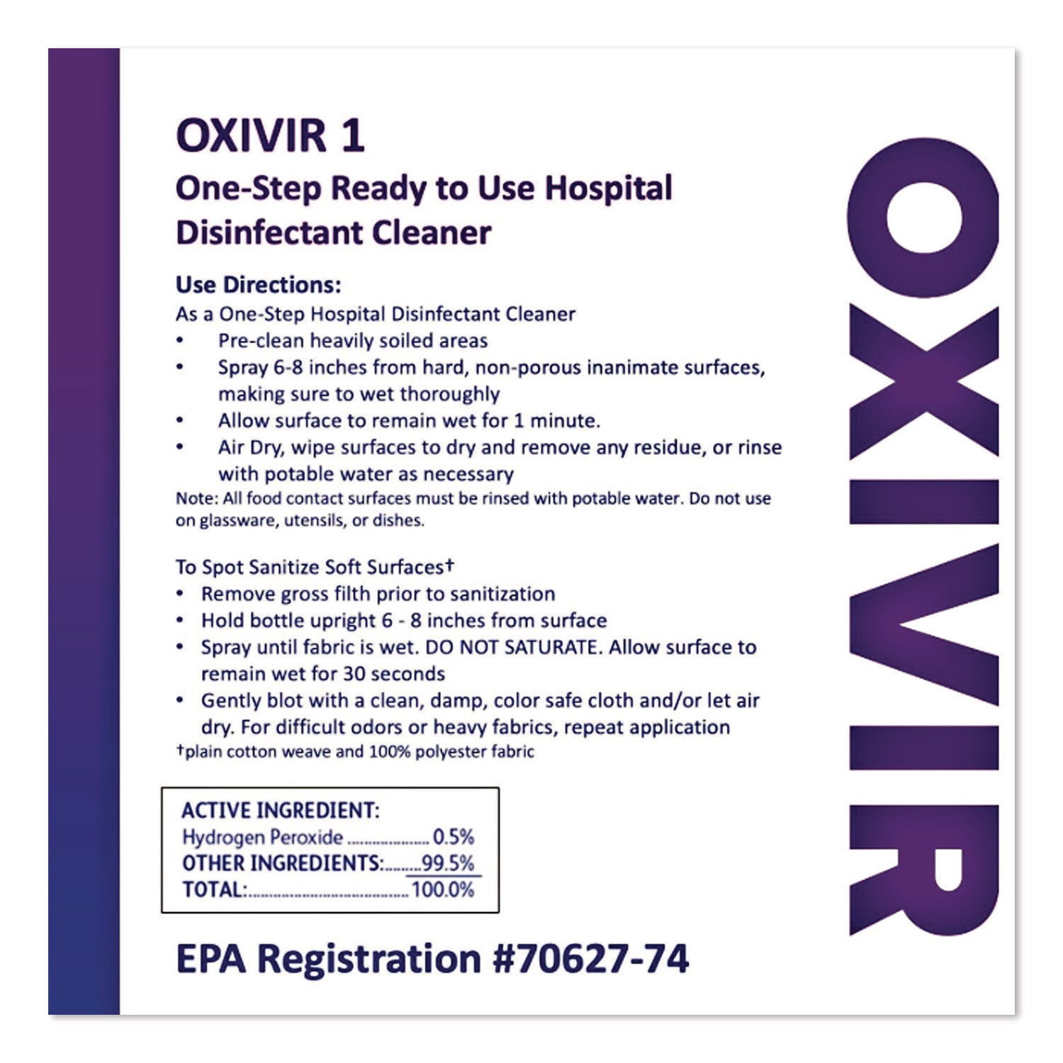 Diversey Oxivir Five 16 Disinfectant Cleaner Concentrate, 47.3 fl oz (1.5 quart), Clear, VOC-free, 1 Each