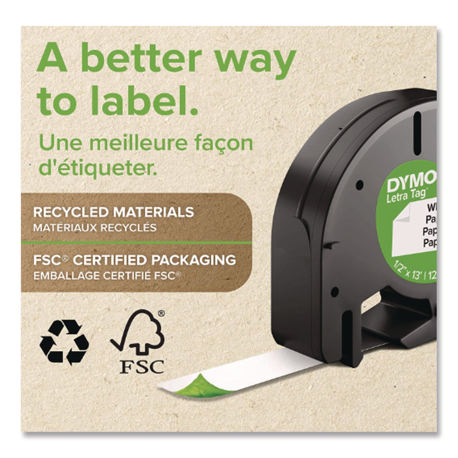 Dymo LetraTag Electronic Labelmaker Tape - 1/2" Width - Direct Thermal - White - Paper - Easy Peel - 2 / Pack