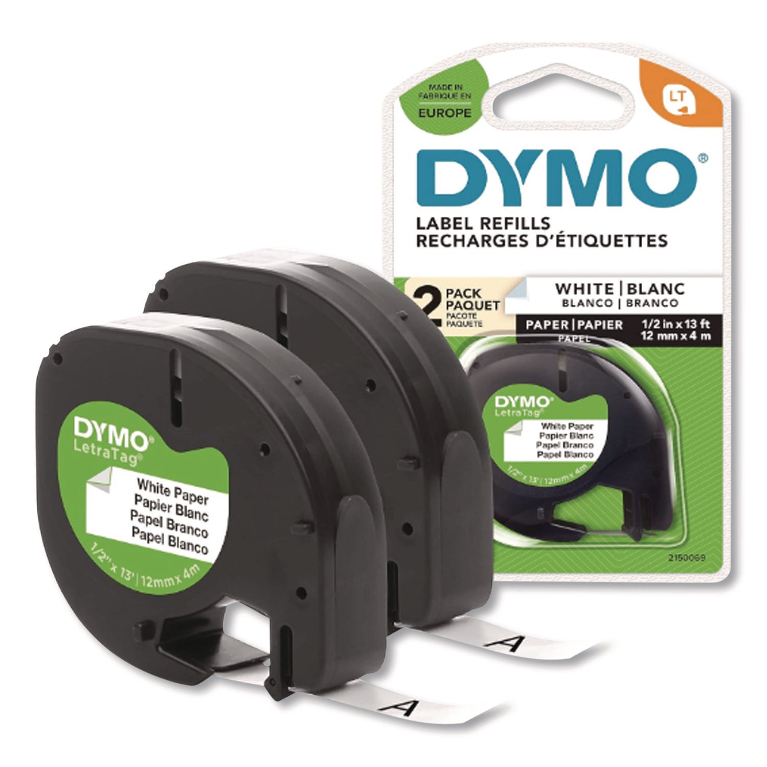 Dymo LetraTag Electronic Labelmaker Tape - 1/2" Width - Direct Thermal - White - Paper - Easy Peel - 2 / Pack