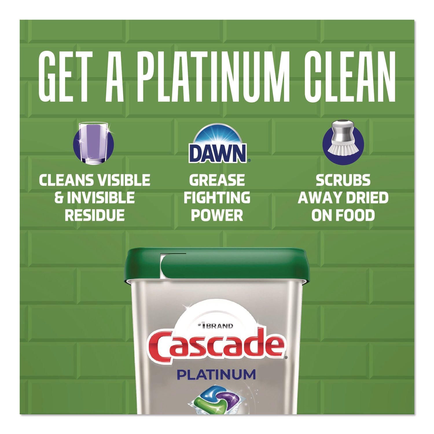 Cascade Platinum ActionPacs - For Glassware, Dish, Dishwasher - Pod - Recommended For: Residue Remover, Dried-on Food Remover - Enzyme Activated - Silver - 26 - 1 Each