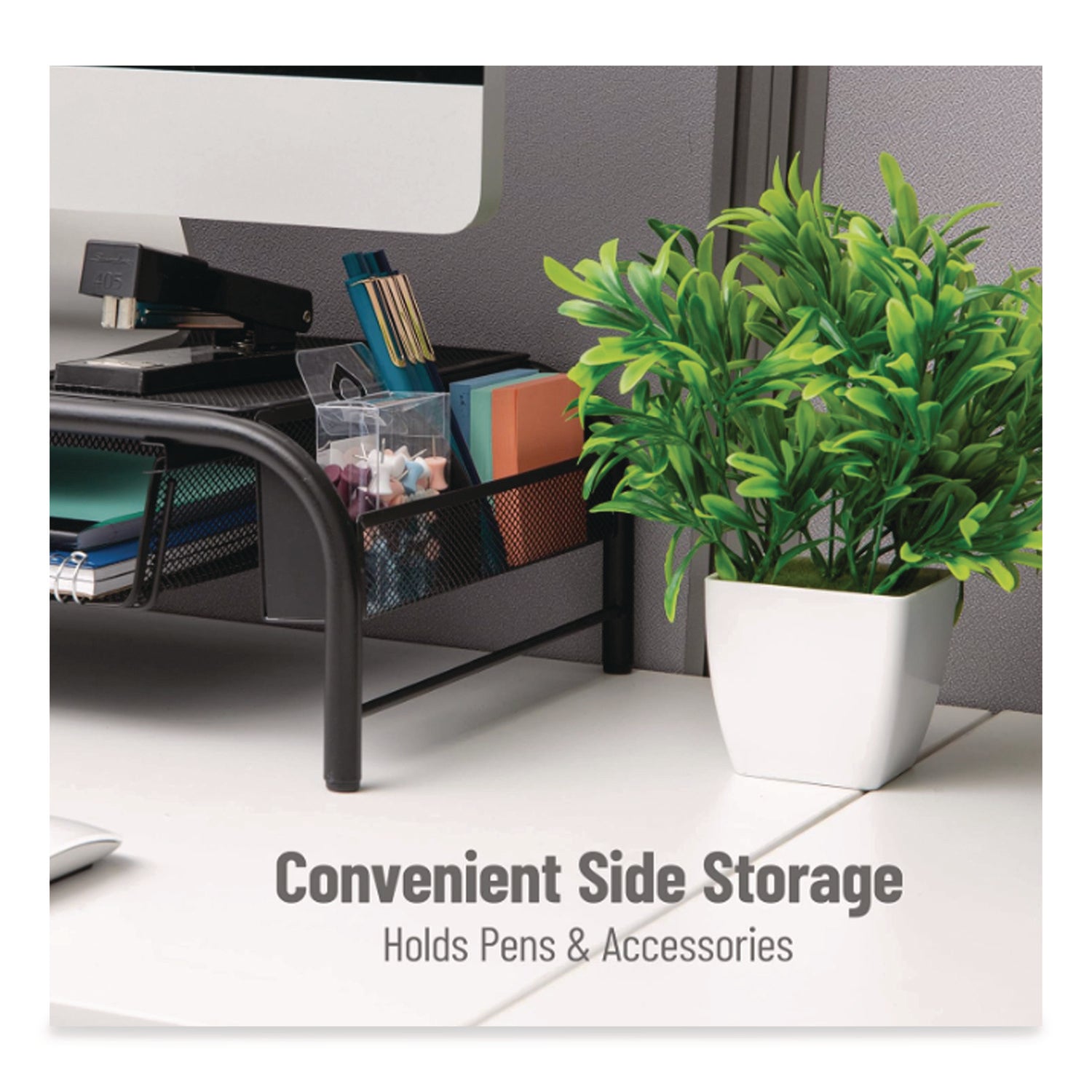 Raise Metal Mesh Monitor Stand With Drawer, 20" X 11.5" X 5.6", Black, Supports 25 Lbs