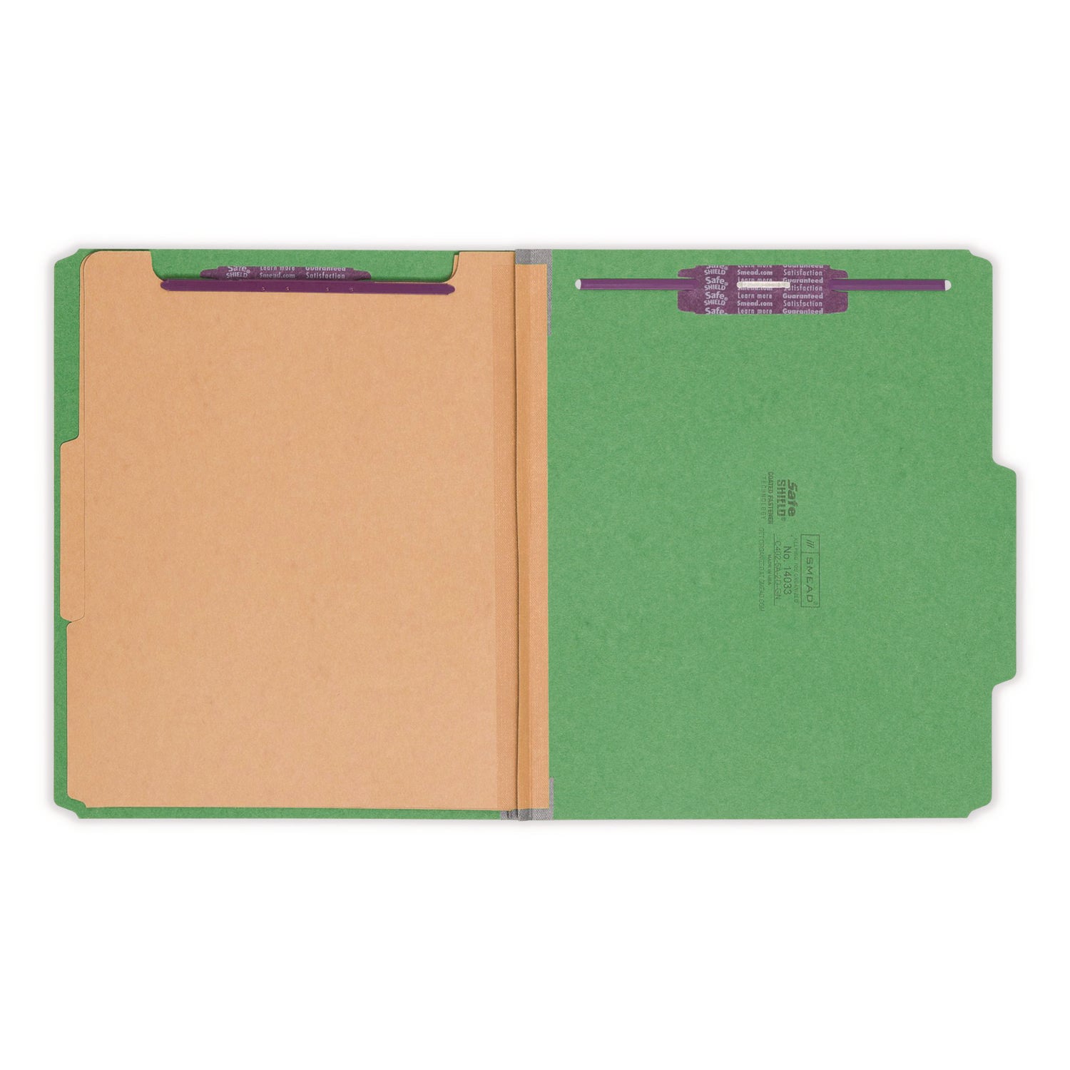 Smead SafeSHIELD 2/5 Tab Cut Letter Size Recycled Classification Folder, 2" Expansion, 2 Fasteners, 2 Dividers, Pressboard, Green, Heavy Duty, Tear Resistant, 10/Box
