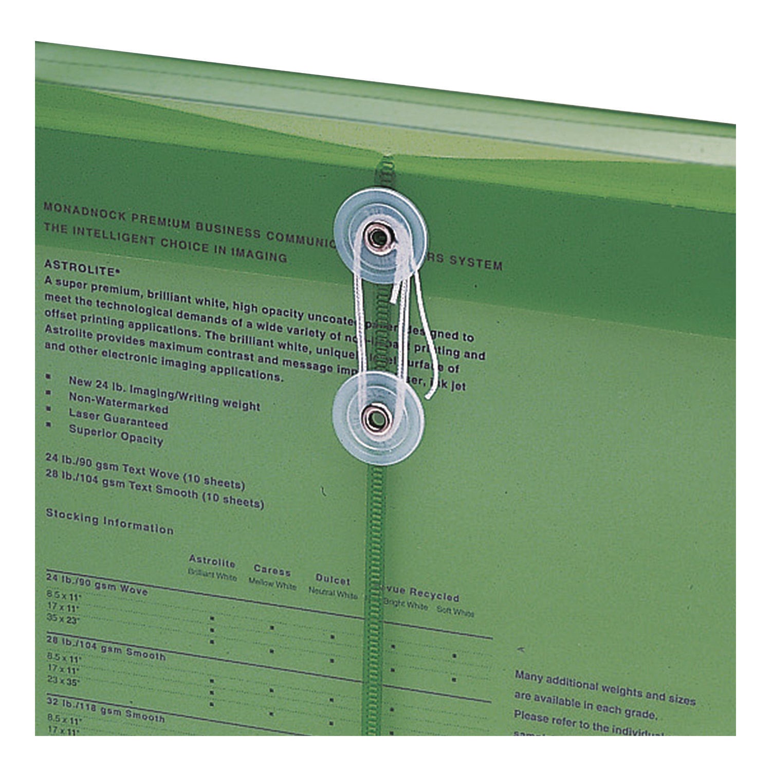 Poly String and Button Interoffice Envelopes, Open-End (Vertical), 9.75 x 11.63, Transparent Green, 5/Pack