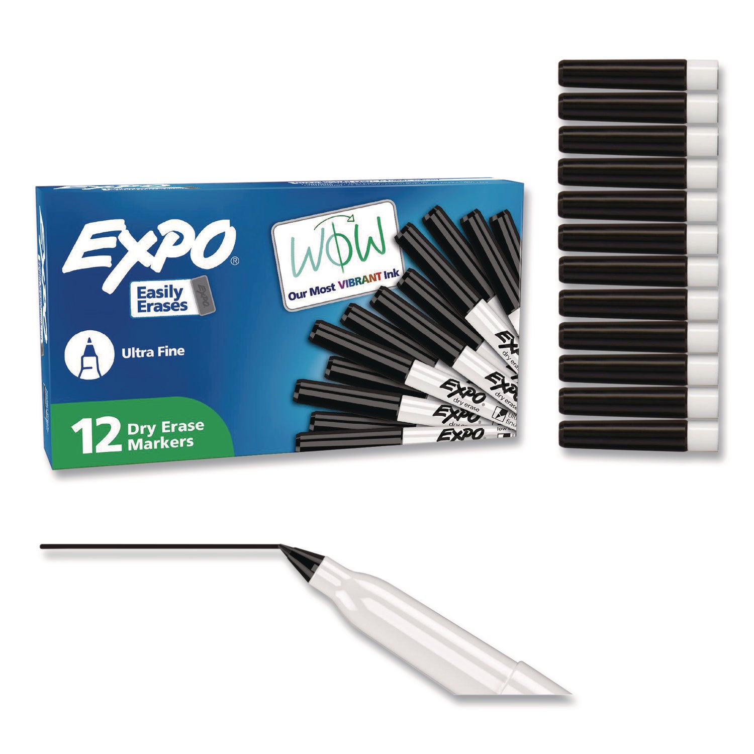 Expo Dry Erase Markers, Ultra Fine Point, Black Ink, Alcohol Based, Erasable, Low-Odor, Quick-Drying, 1 Dozen