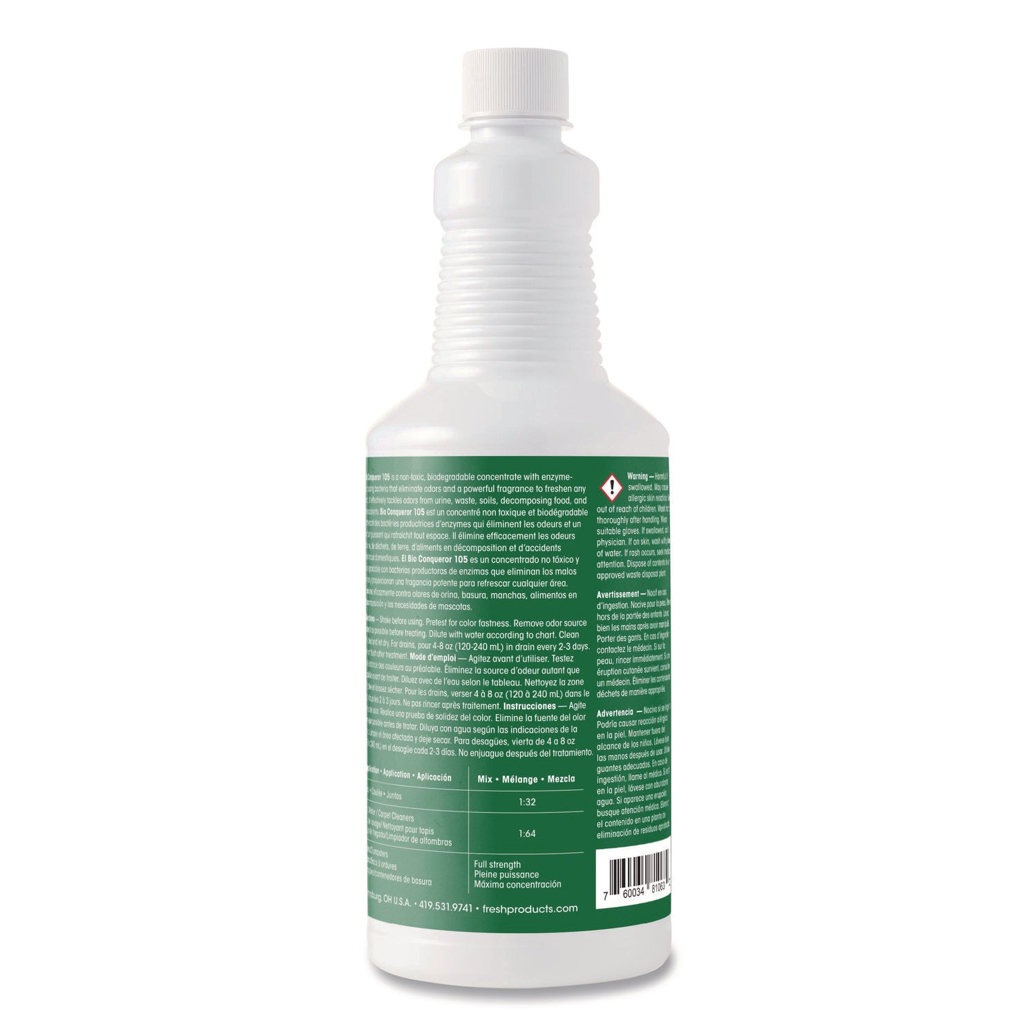 Bio Conqueror 105 Enzymatic Odor Counteractant Concentrate, Mango, 32 Oz Bottle, 12/carton