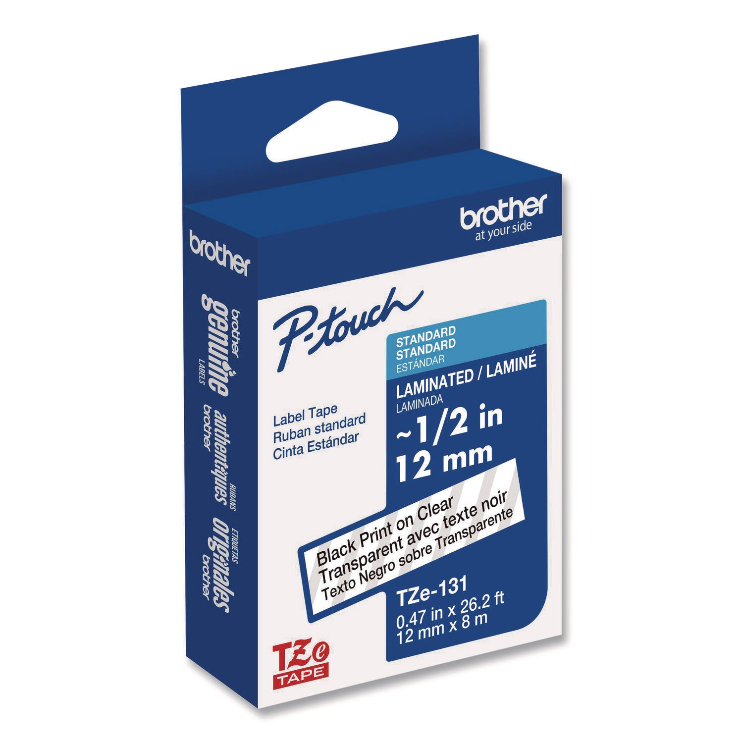Tze Standard Adhesive Laminated Labeling Tape, 0.47" X 26.2 Ft, Black On Clear