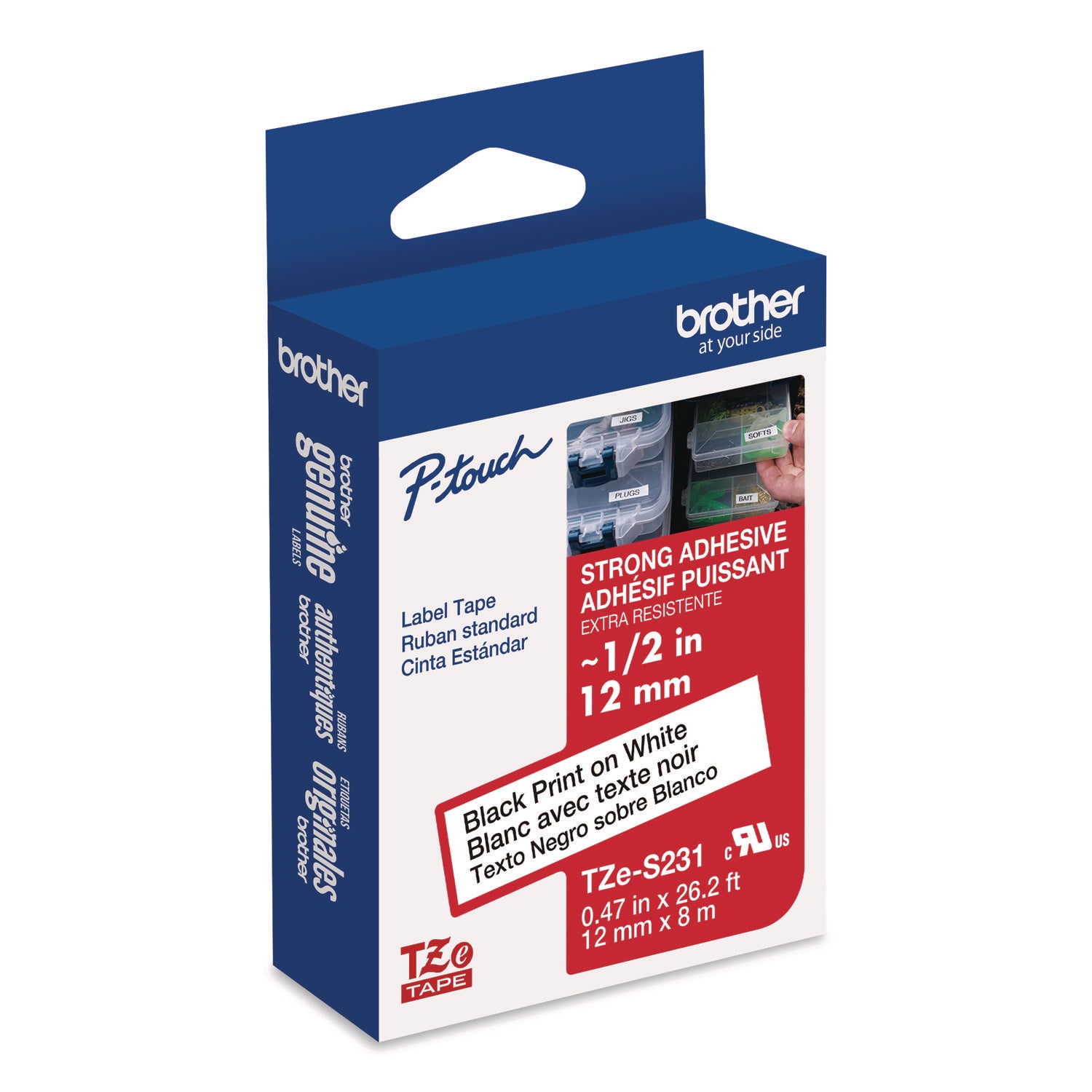Tze Extra-Strength Adhesive Laminated Labeling Tape, 0.47" X 26.2 Ft, Black On White