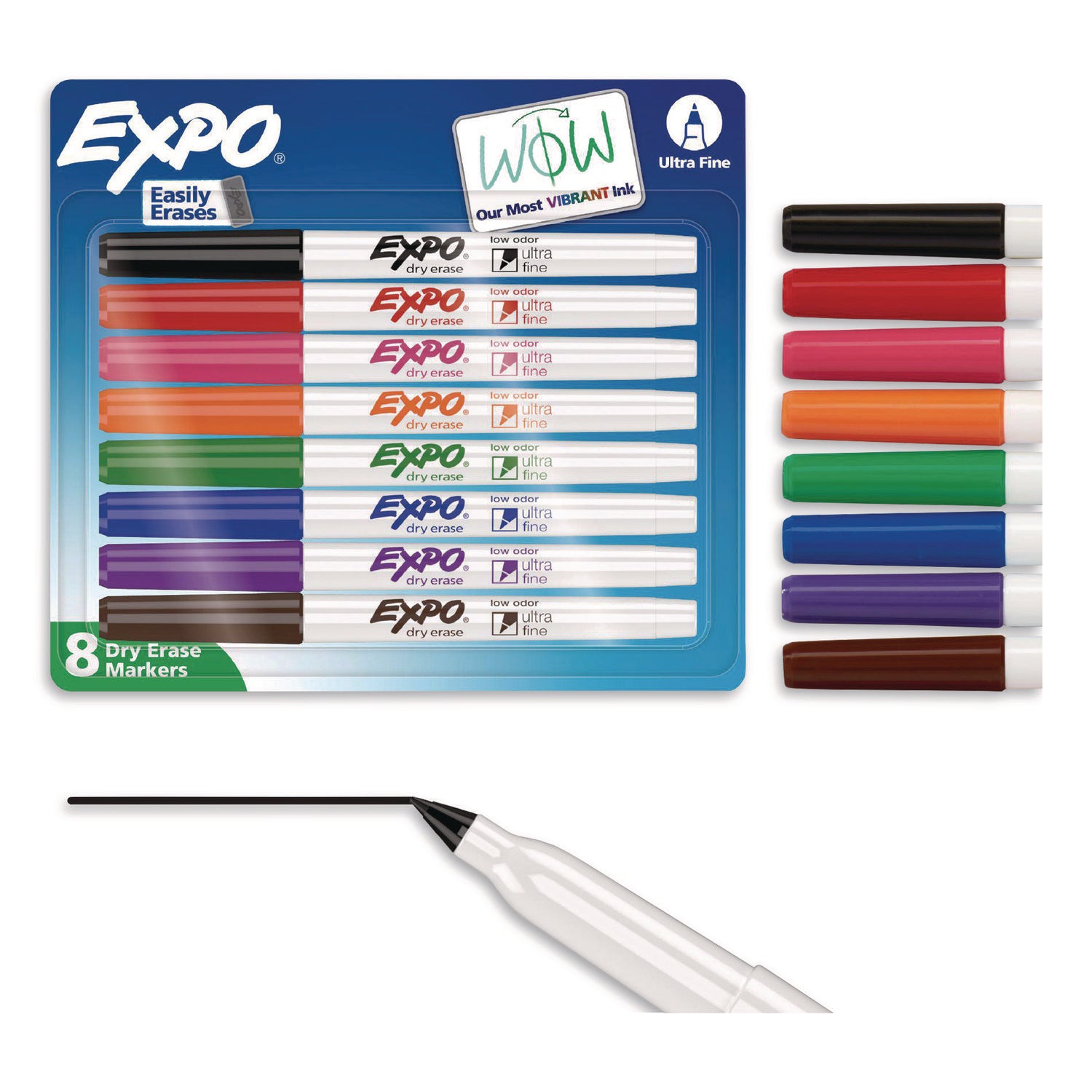 Expo Dry Erase Markers, Ultra Fine Point, Assorted Colors, Erasable, Low Odor, Non-toxic, 8 Markers per Set