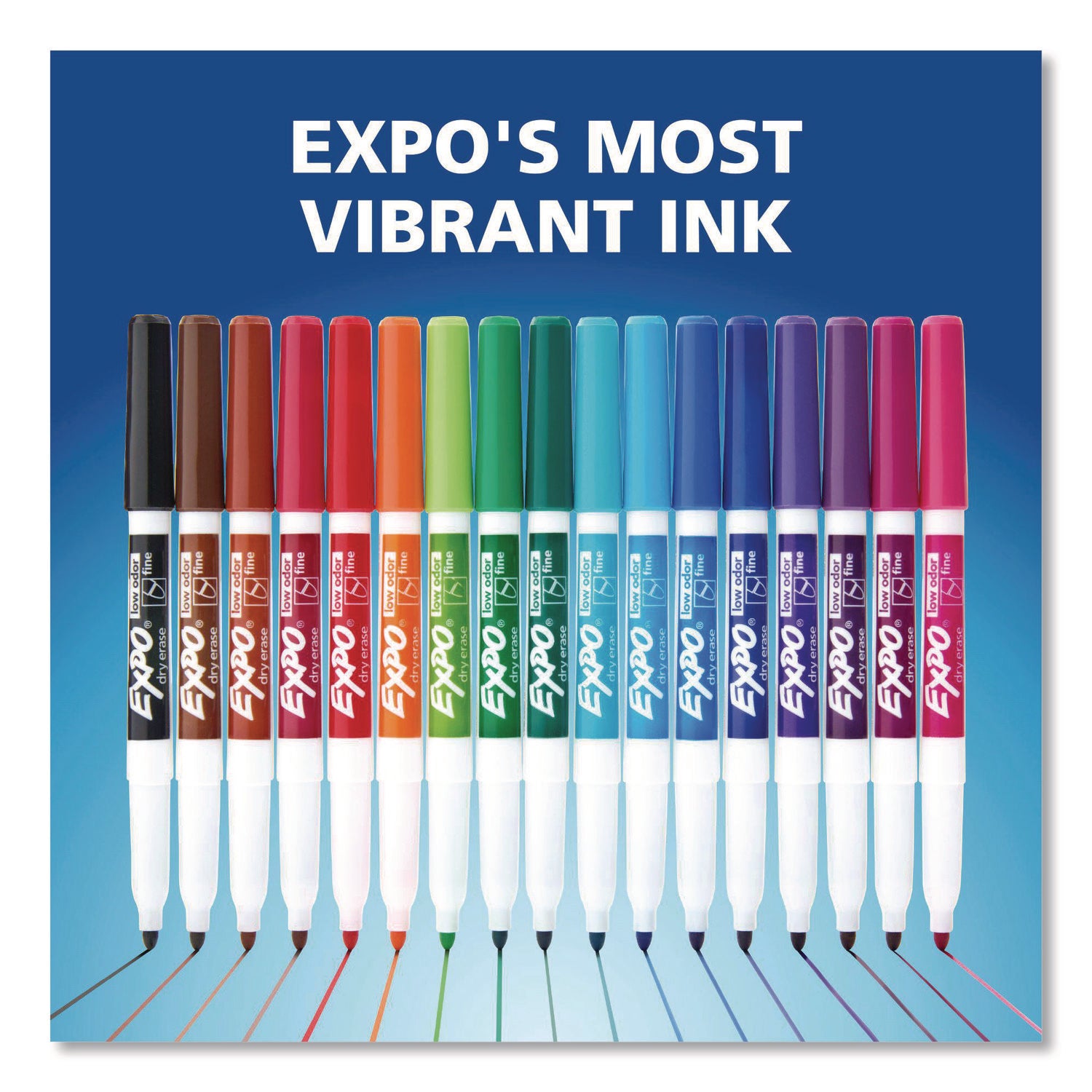 Expo Low-Odor Dry Erase Markers, Fine Point, Blue Ink, Erasable, 1 Dozen