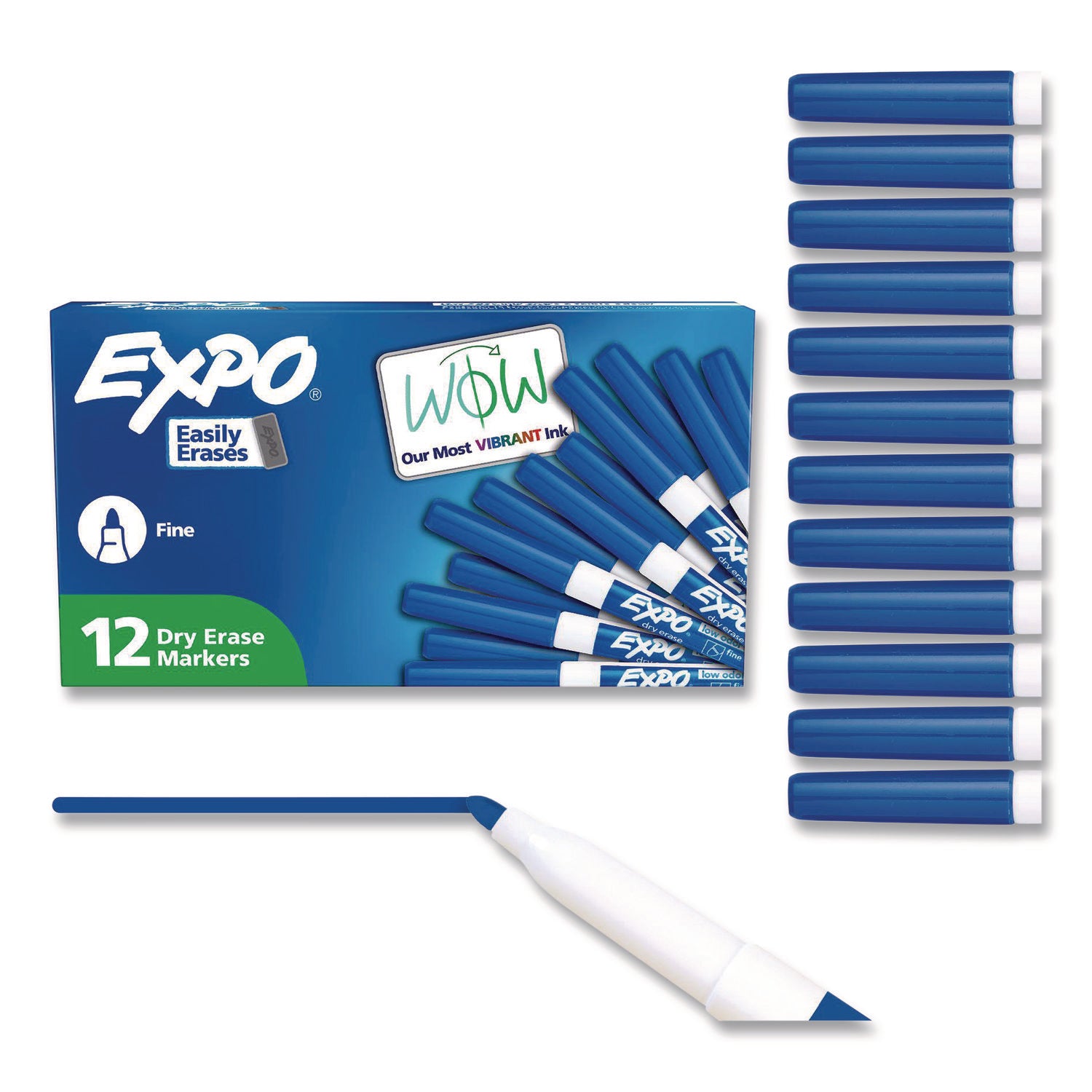 Expo Low-Odor Dry Erase Markers, Fine Point, Blue Ink, Erasable, 1 Dozen